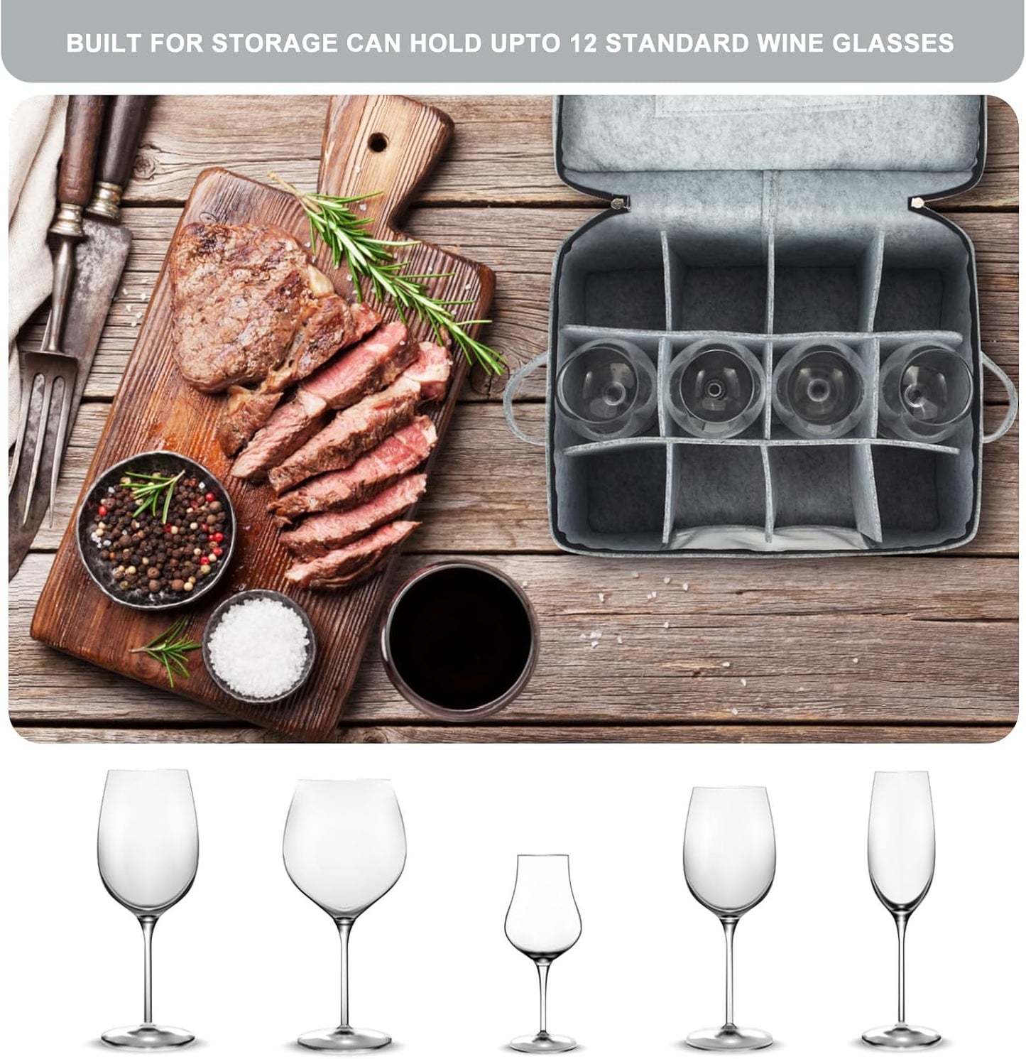 2 Pack Wine Glass Storage Box with Dividers, Stemware Storage Containers for Packing and Moving, China Storage Containers Box for 12 Crystal Glassware, Wine Glasses, Drinkware,Light Gray