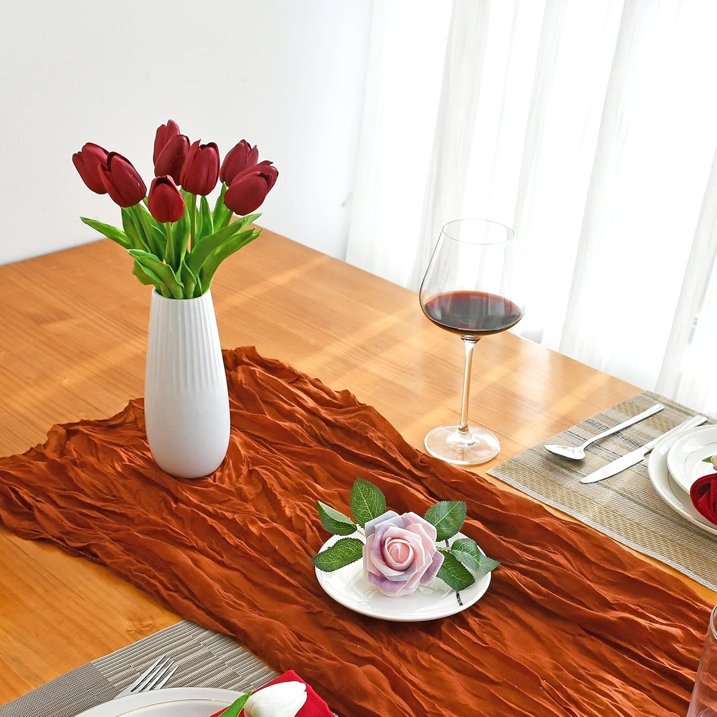 Mandy's Artificial Tulips 20 Stems Burgundy PU Faux Flowers for Wedding Home Decor 13.5 Inch