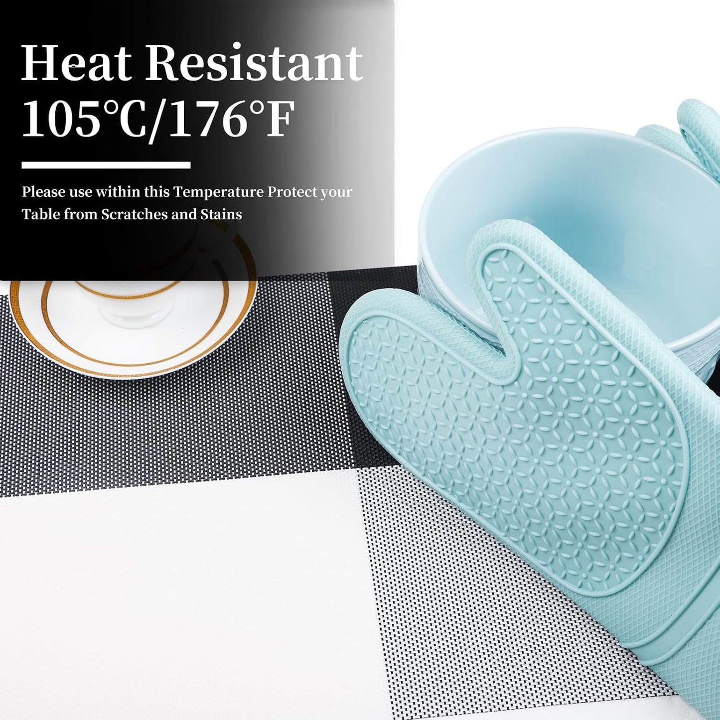 Vinyl Plastic Placemats Set of 6 Washable Heat Resistant Non-Slip Elegant Indoor Outdoor Kitchen Dining PVC Woven Table Place Mats (Black White Lattice Block)