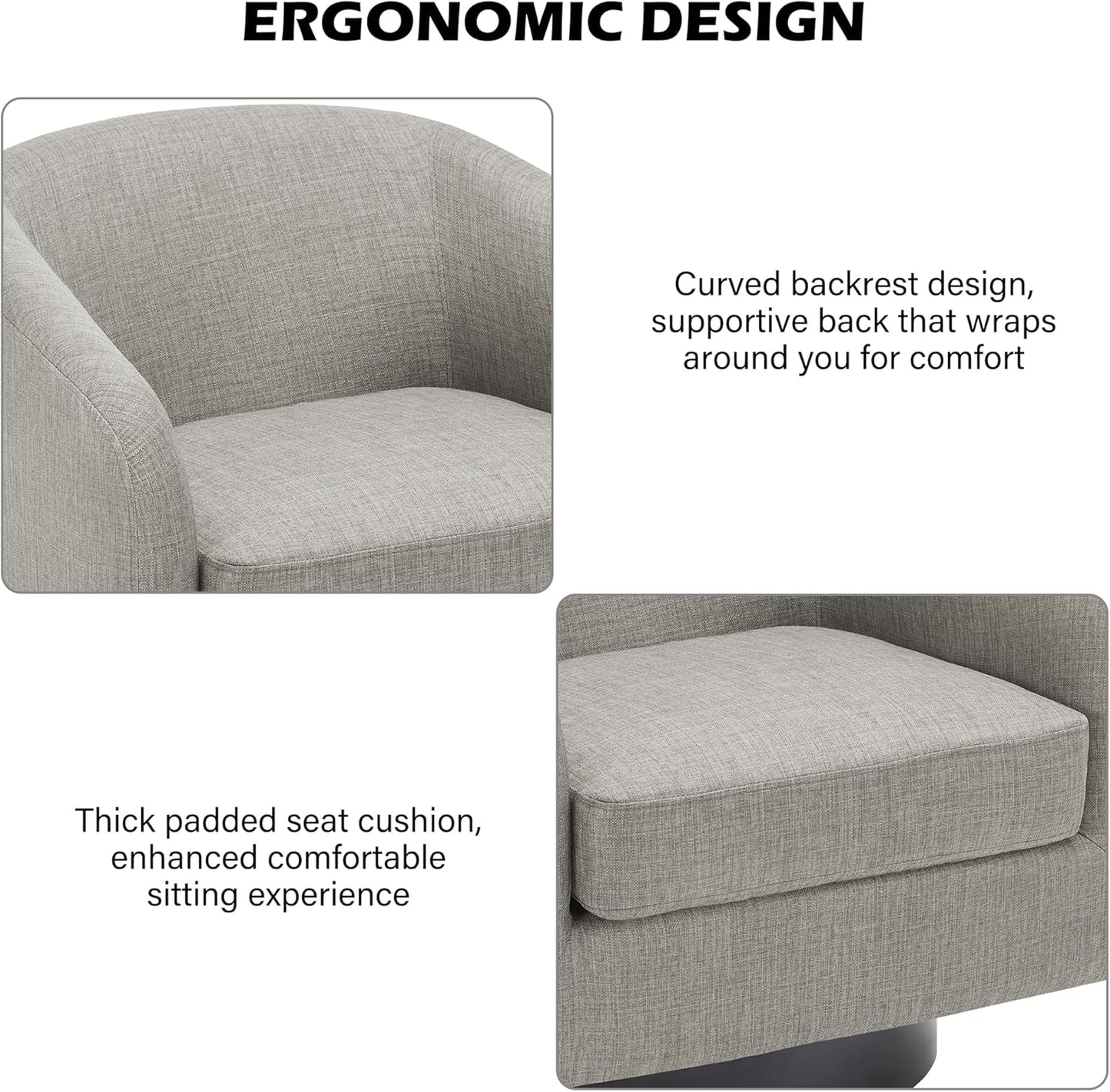 Swivel Barrel Accent Chair, Modern Round Linen Arm Chair for Living Room, Bedroom, Comfy Club Reading Chairs for Adults（Linen Fabric, Khaki, Set of 1