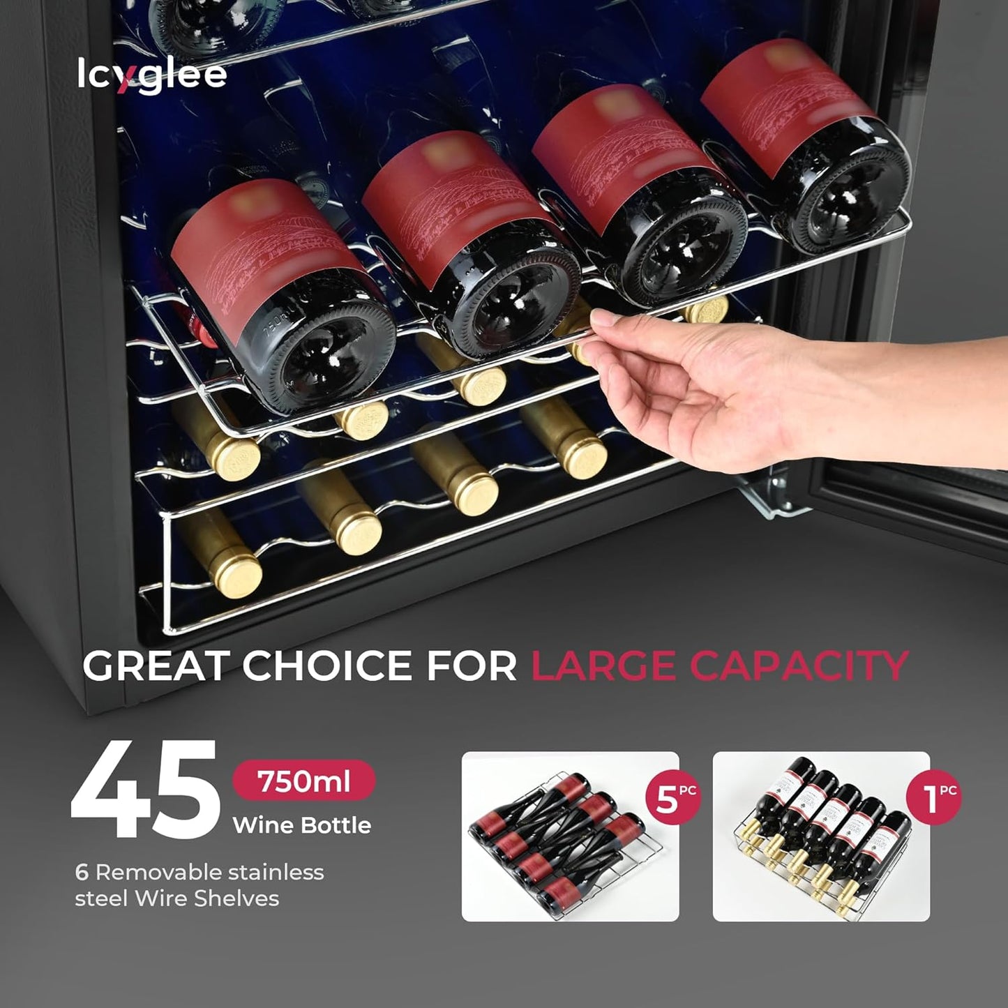 4.5 CU.FT Wine Cooler Refrigerator, Small Freestanding Wine Fridge for Red, White and Champagne, Mini Fridge with Adjust Temperature, Black
