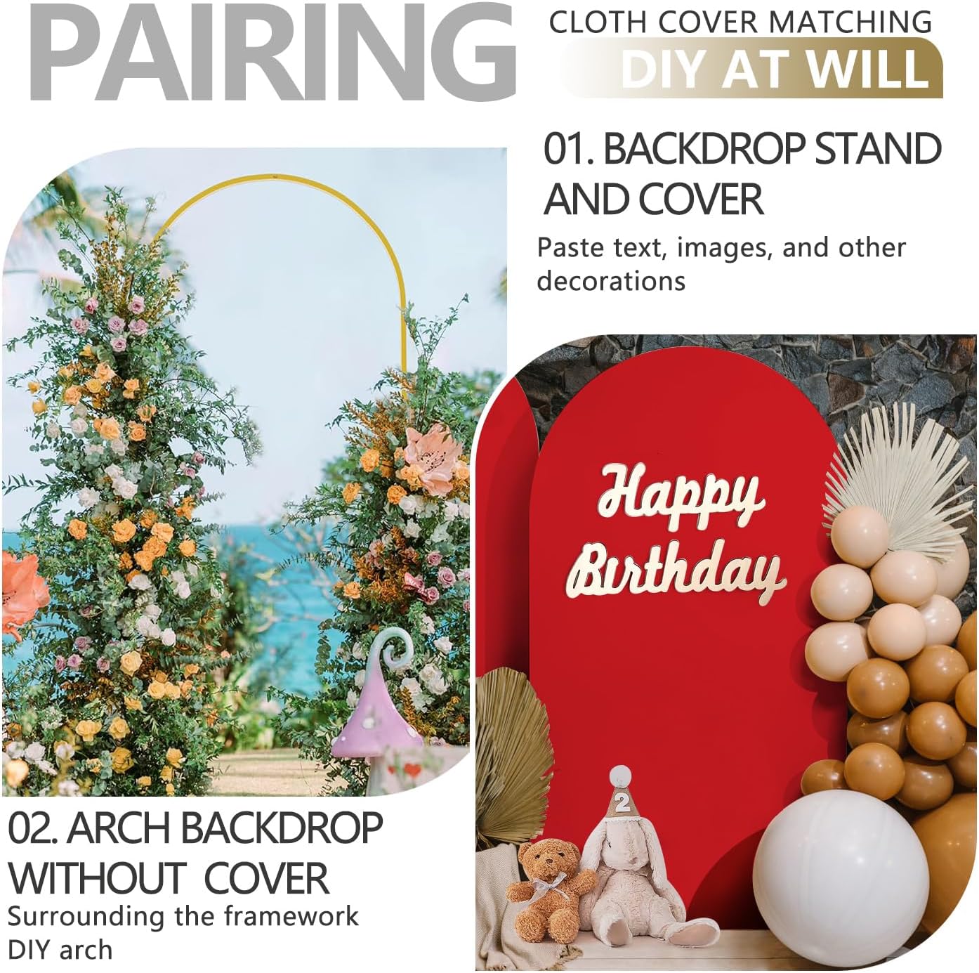 Arch Backdrop Stand and Cover Set, Metal Balloon Arch Backdrop 6ft, Gold Arched Stand Frame for Wedding, Parties,Birthday, Backdrop Decorations (Red,6ft)