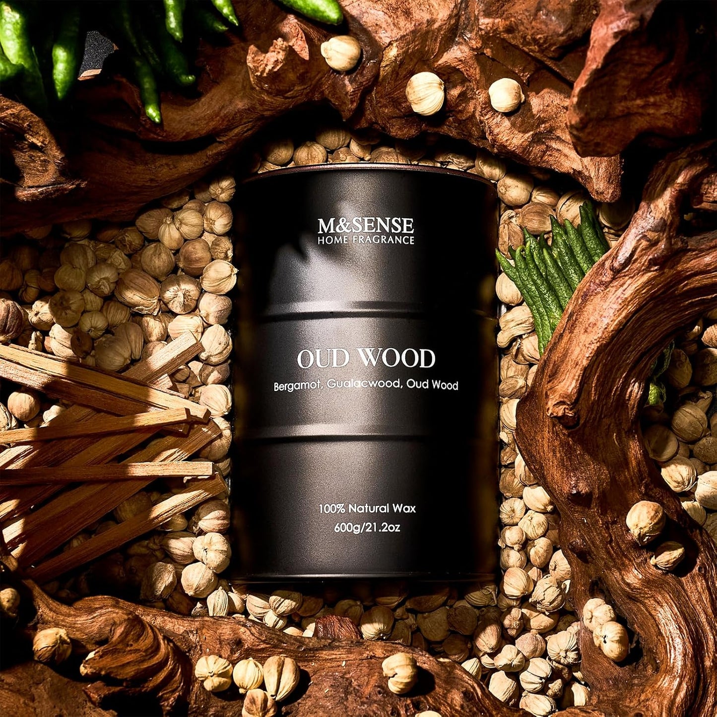 M&SENSE Oud Wood Large Scented Candles Natural Soy Wax, 21.2oz Long Lasting Up to 120 Hours Burning Time, Unique Candle Gifts for Men Women