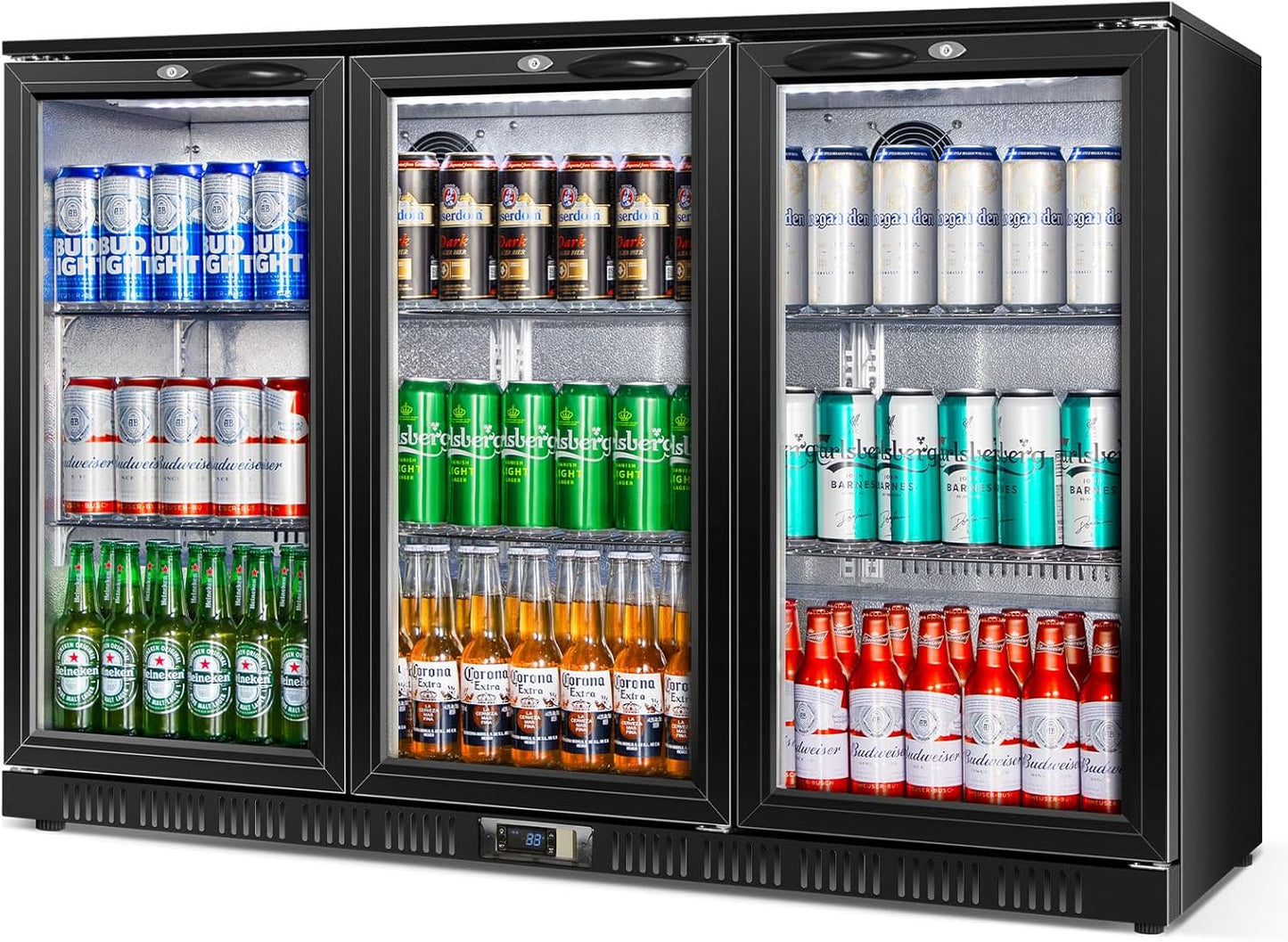 Beverage Refrigerator, 53.15W Inch 12 Cu.Ft Drink Fridge, Back Bar Beer Fridge with 3 Glass Door, 35.43" Height Beverage Cooler, Built-in & Undercounter Commercial Back Bar Cooler for Kitchen Shop Bar