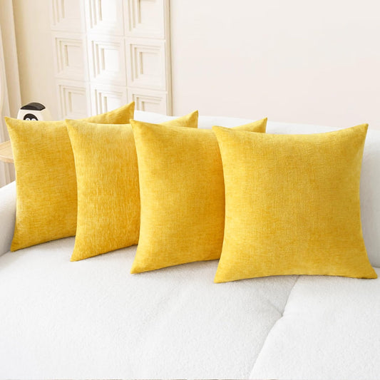 CaliTime Throw Pillow Covers Decorative 18 X 18 Inches Pack of 4 Cozy Chenille Cushion Cases for Couch Sofa Bed Living Room Home Mustard Yellow