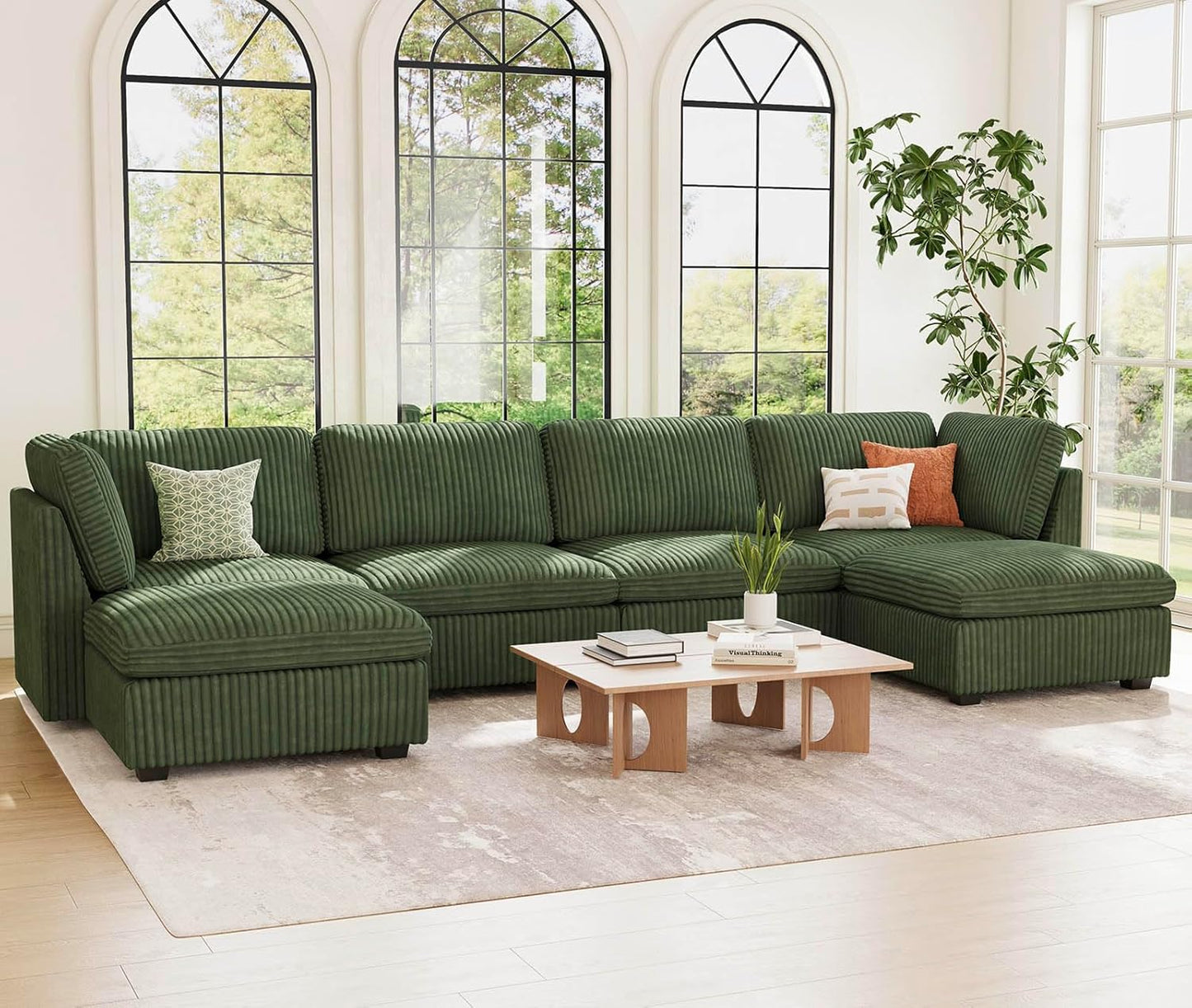 Belffin Modular Sectional Sofa with Storage Ottoman, Oversized Cloud Couch Sectional with Extra Deep Seat, Convertible Upholstered U Shaped Sectional Couches for Living Room, Plush Corduroy Green