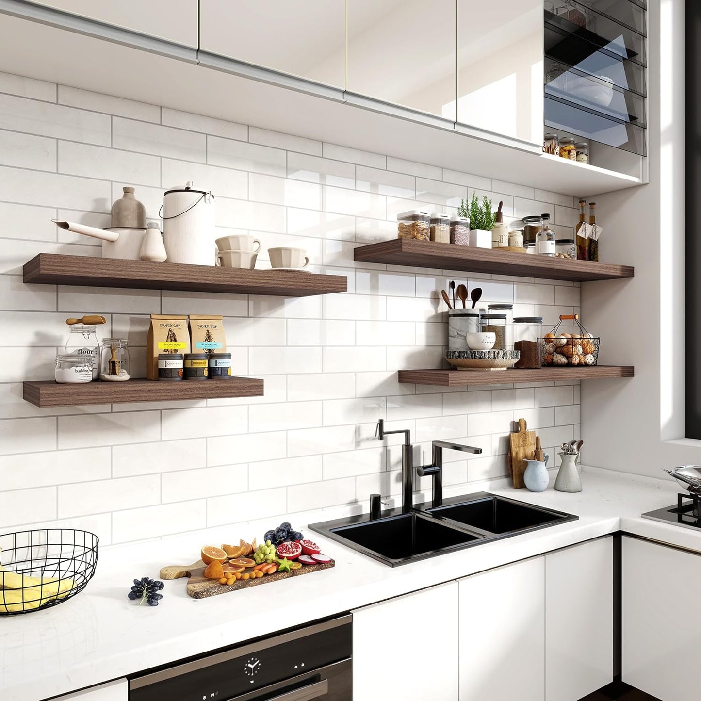 36 Inch Floating Shelves, 11.6 Inch Deep Floating Shelves for Wall, Floating Shelf with Invisible Brackets, Deep Shelves for Bathroom, Bedroom, Living Room, 2 Pack, Walnut