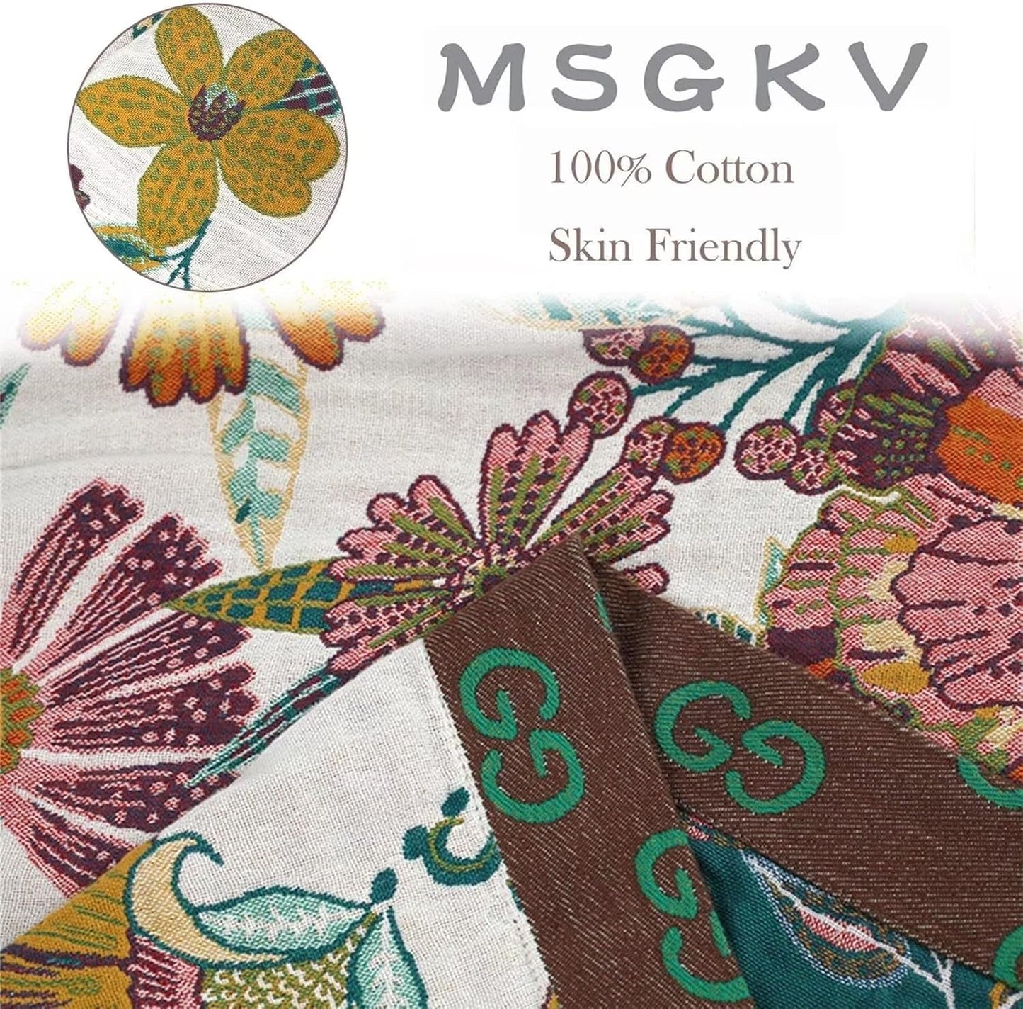 MSGKV Boho Throw Blanket for Bed Couch,100% Cotton Blankets 80''x 90'', Reversible Versatile Muslin Blanket, Super Soft Warm Boho Bedding Blankets