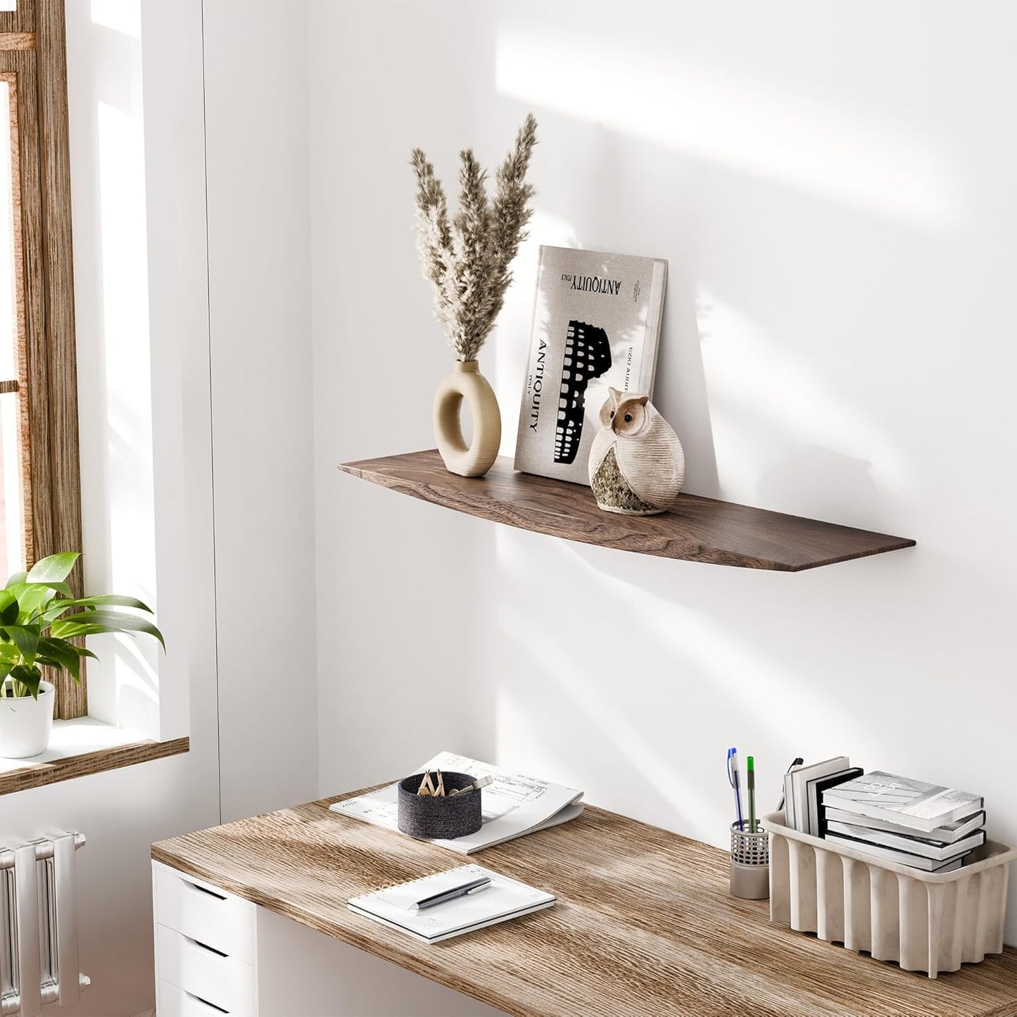 24’’ Black Walnut Floating Shelves - 6 Inch Deep Solid Wood Floating Shelf for Wall, Rustic Zen TV Shelf Wall Mounted, Live Edge Shelf with Invisible Brackets for Living Room, Bedroom, Kitchen.