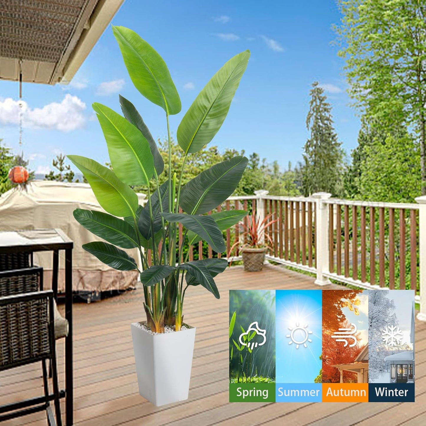 Bird of Paradise Plant Artificial 7ft,Faux Plants Indoor with White Planter,Fake Tree with Lifelike Leaves,The Perfect Indoor Silk Floor Plant for Home、Hallway and Office Decor