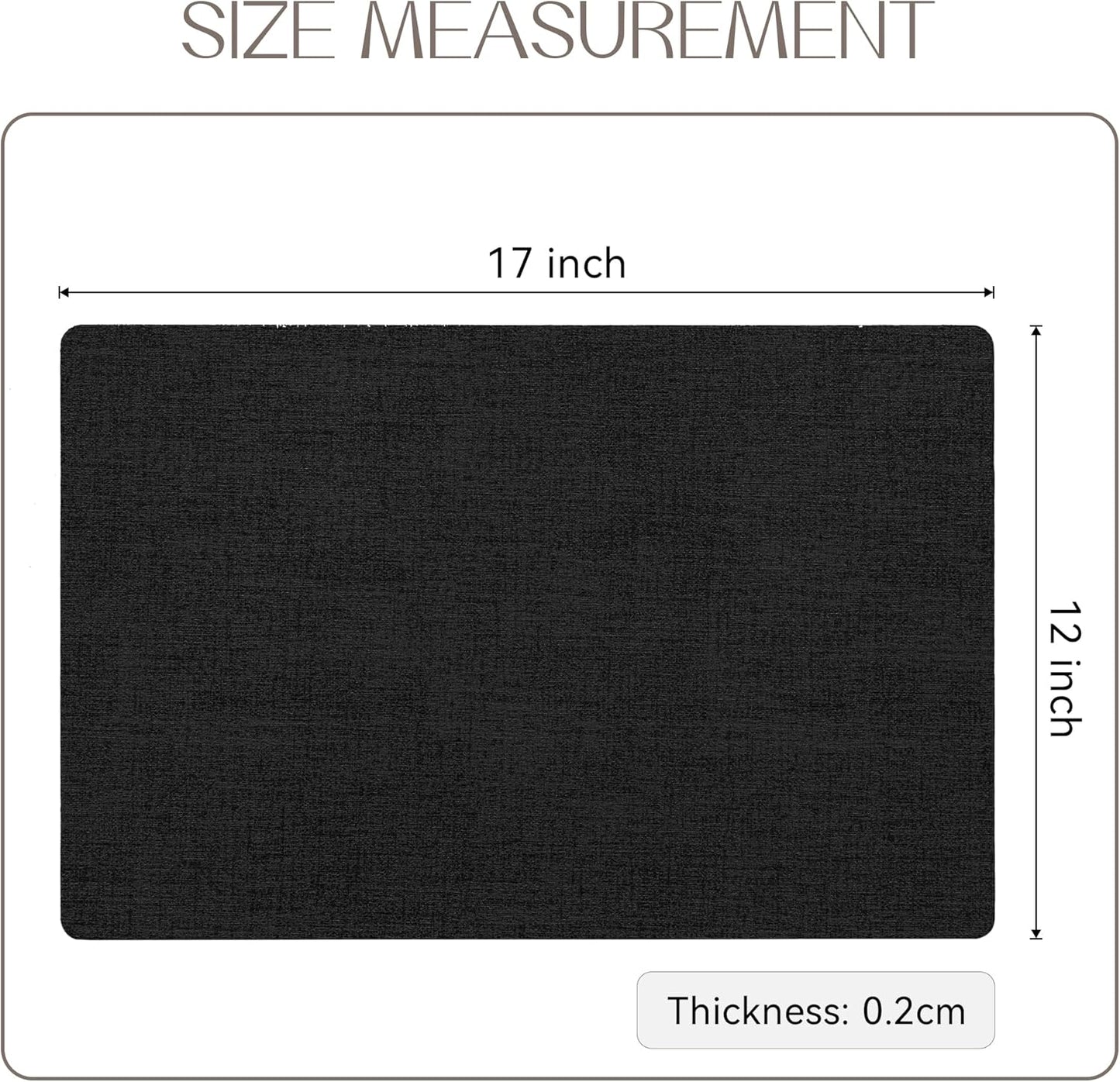 Romanstile Vinyl Placemats Set of 12-12 X 18 Inch - Heat Resistant Place Mats 100% Waterproof Oilproof Wipeable Reversible Faux Leather Table Mats for Kitchen/Dining/Party/Outdoor, Black