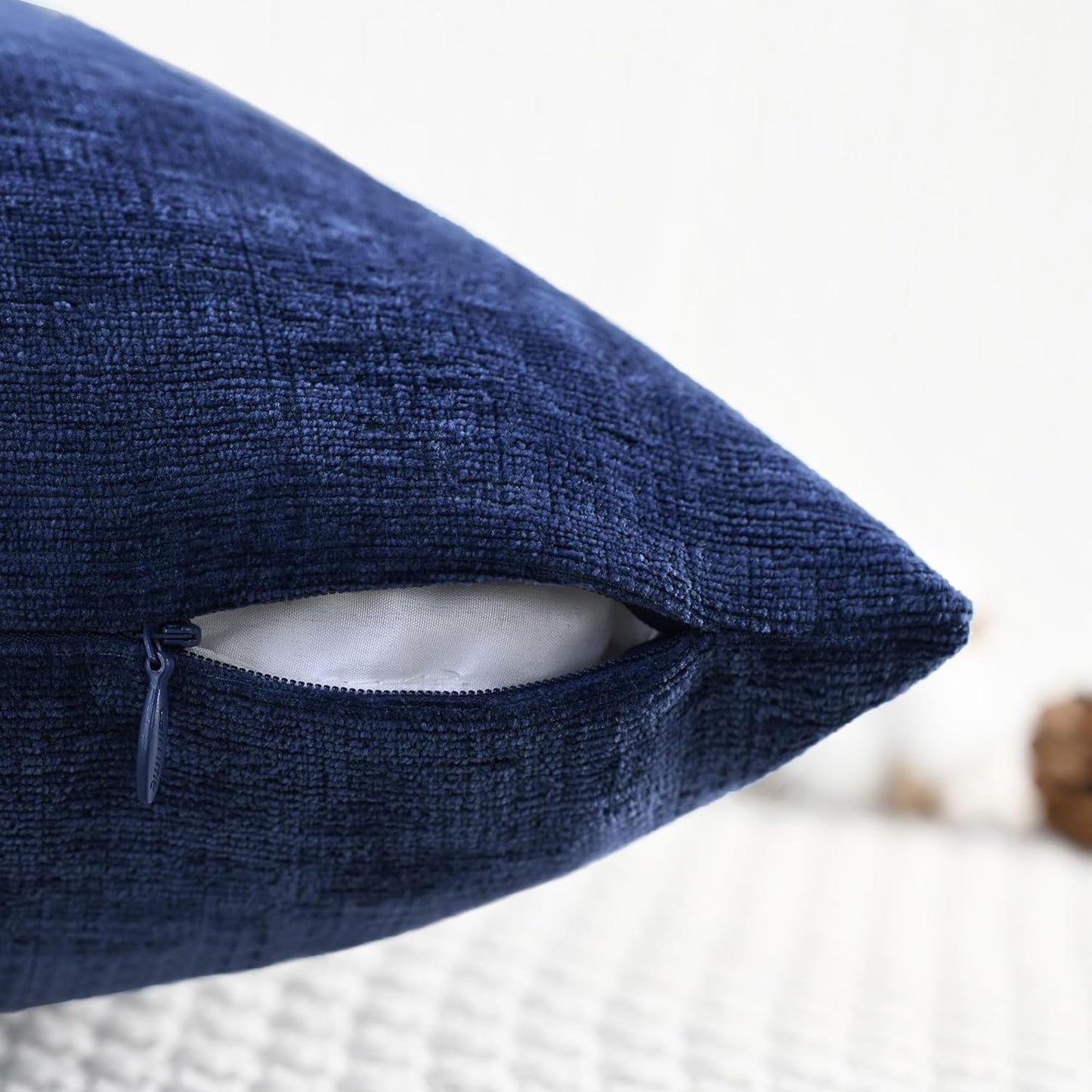 CaliTime Throw Pillow Covers Decorative 16 X 26 Inches Pack of 2 Cozy Chenille Cushion Cases for Couch Sofa Bed Living Room Home Navy Blue