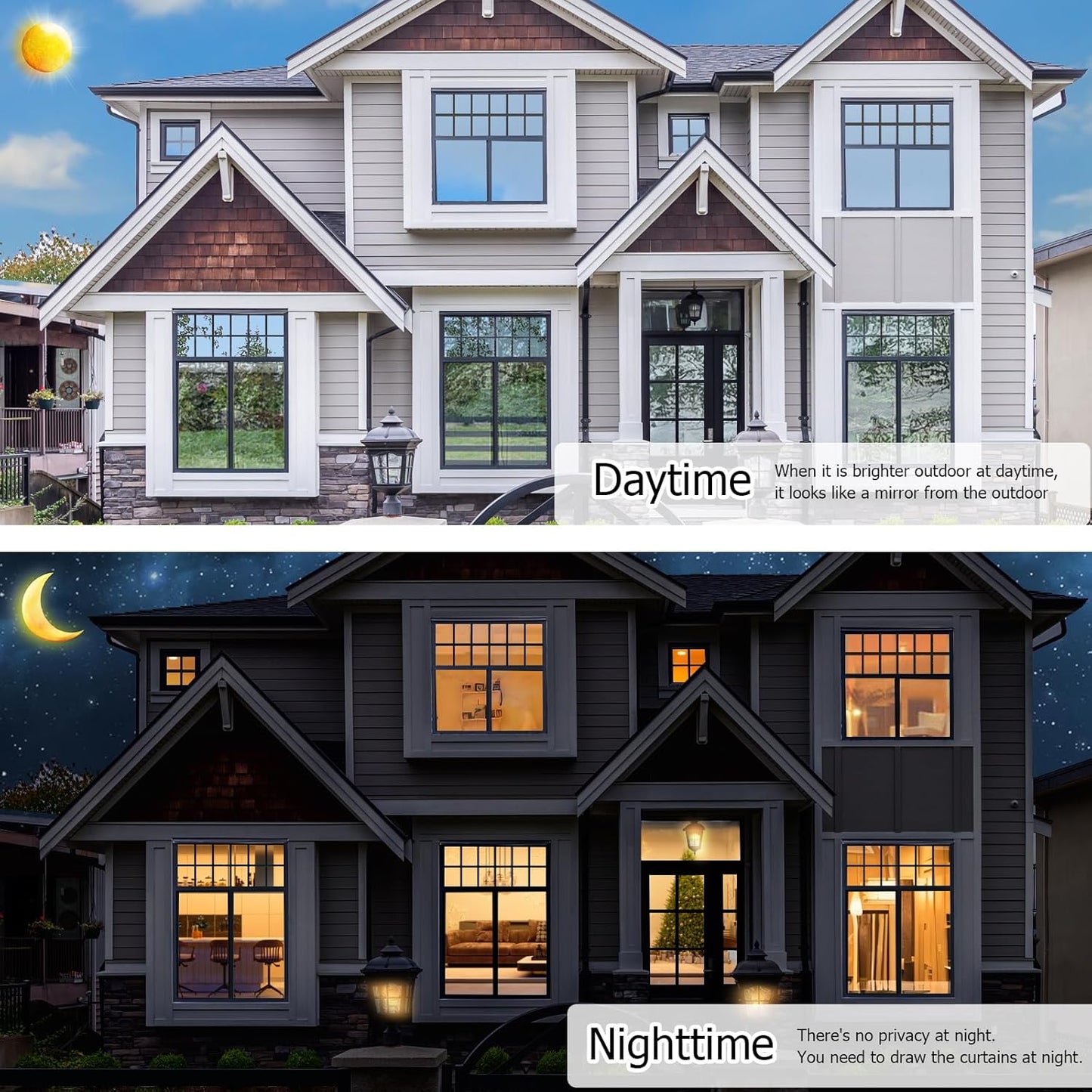 HIDBEA One Way Window Film, Daytime Privacy Sun Blocking Reflective Window Film No Glue Static Cling Heat Control Window Tinting Film for Home and Office, Black Silver, 55.1 x 196.86 Inch