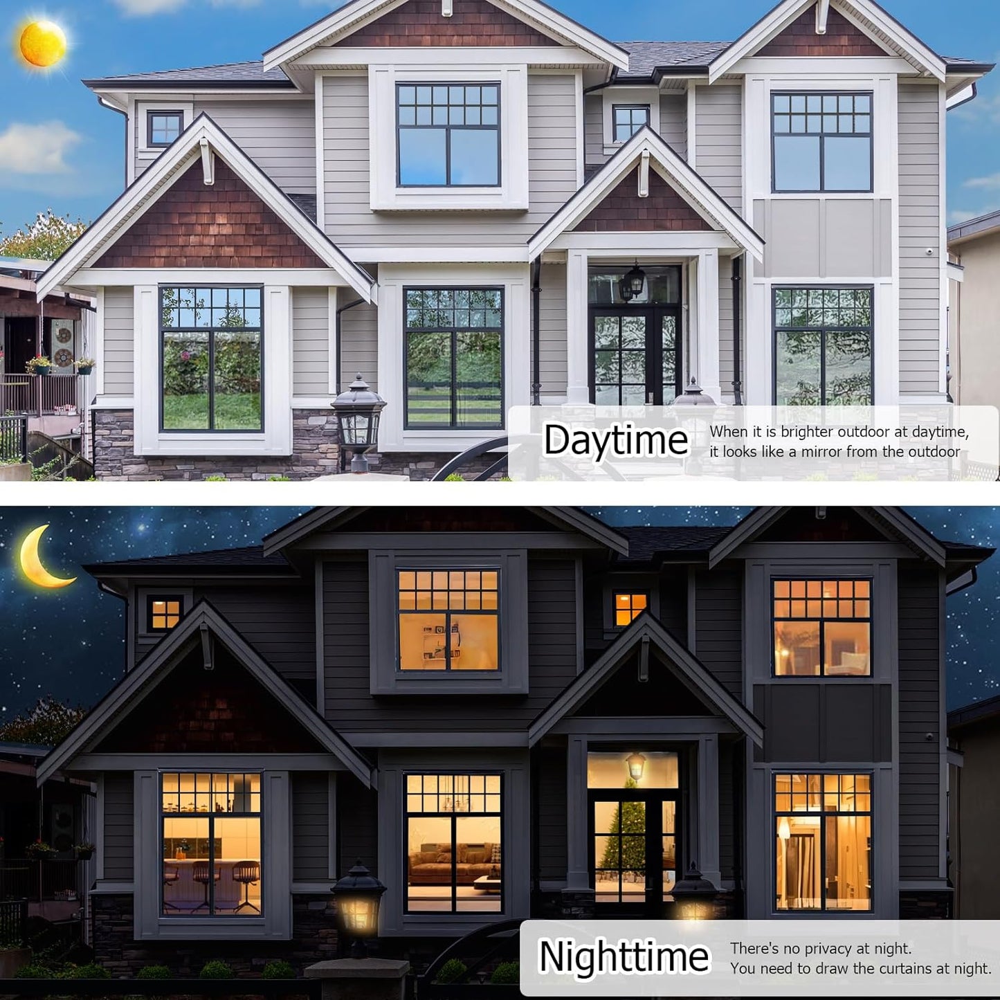 HIDBEA One Way Privacy Window Film, Daytime Privacy Sun Blocking Anti UV Reflective Window film Heat Control Static Cling Window Tint film for Home and Office, Silver, 35.4 x 196.8 Inch