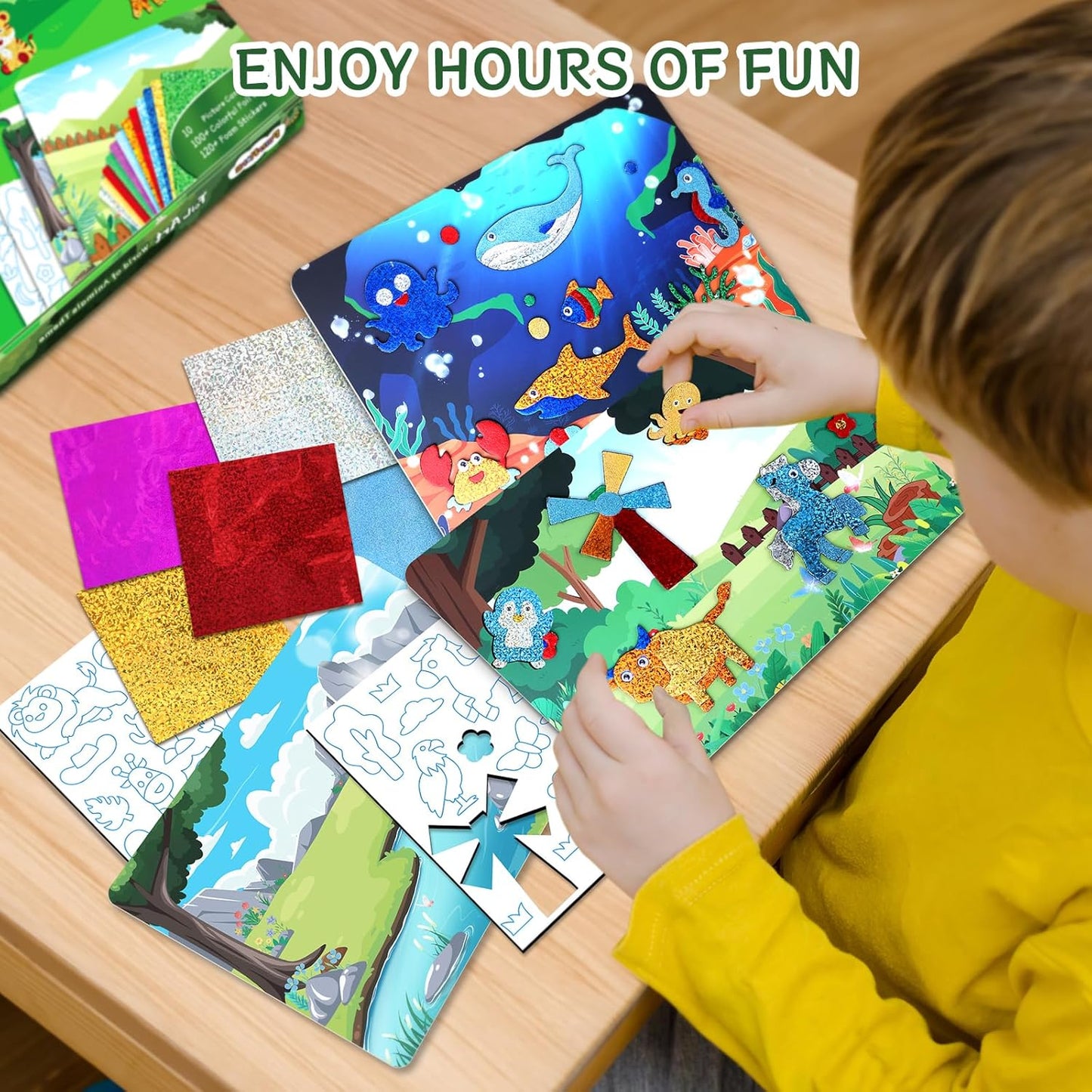 PERRYHOME Foil Arts and Crafts Kits-DIY No Mess Animal Fun Foil Paper Craft Kits,Non-Toxic Kids Car Airplane Travel Activities Toys,Gifts for 4 5 6 7 8 Year Old Girls Boys Toddler Children