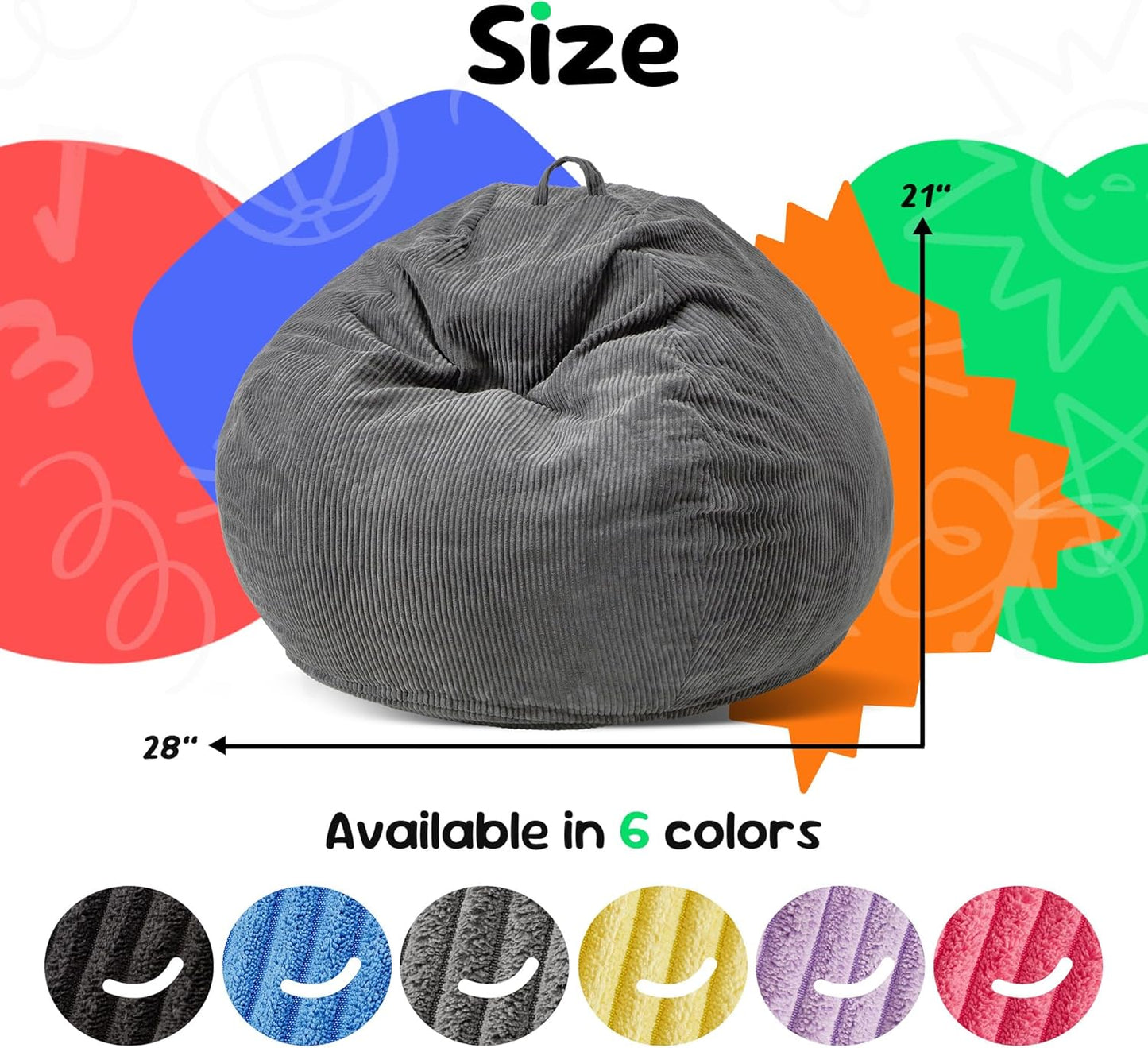 Hobestluk 2.5FT Bean Bag Chair Beanbags Small Bean Bag Chair with Filler Included Teardrop Bean Bag with Removable Cover for Bedroom Living Room (Small, Grey)