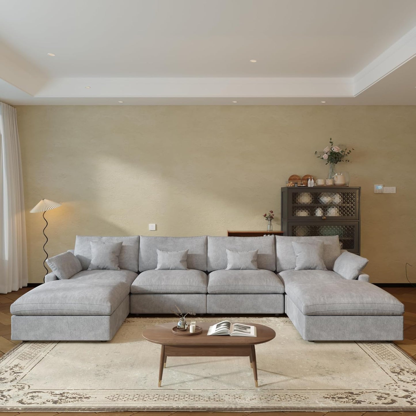 JACH U-Shaped Sectional Couches for Living Room, Cloud Sectional Couch with Deep Seat, 155.9" Modular Sofa with Chaise, Covers Removeable & Washable, Sofas Furniture for Living Room, Light Grey