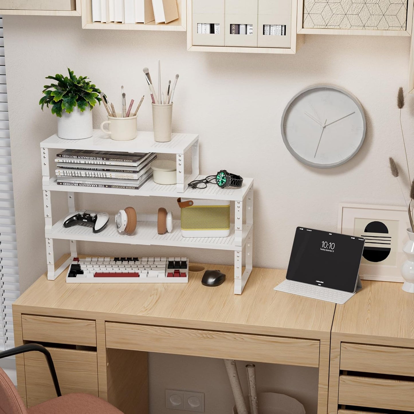 Expandable,Adjustable & Stackable Spice Rack, Cabinet Kitchen Countertop Shelf Organizer,Metal Pantry Storage Shelves - Space-Saving Storage Solution(1Pack/White/Large)