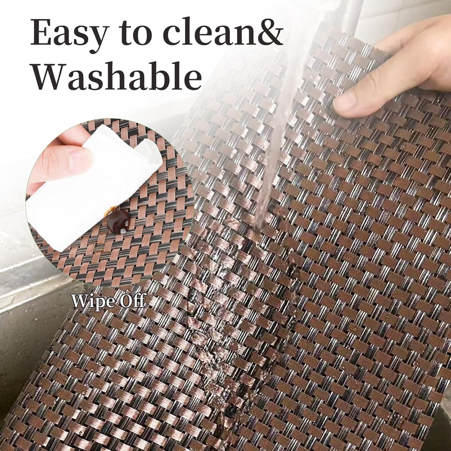 Vinyl Plastic Placemats Set of 6 Washable Heat Resistant Non-Slip Elegant Indoor Outdoor Kitchen Dining PVC Woven Table Place Mats (Black Red Weaving)