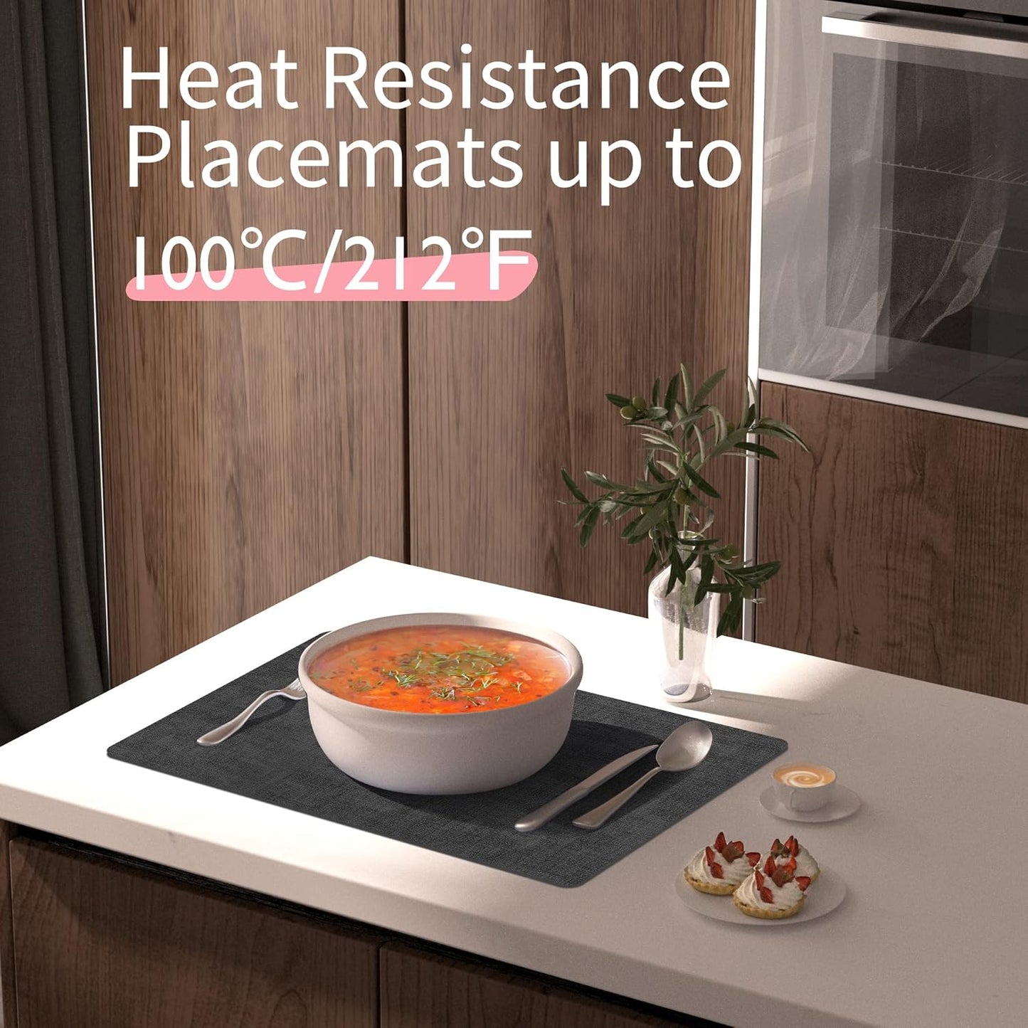 Maxpearl Faux Leather Placemats Set of 4, Waterproof - Wipe Clean - Heat Resistant - Anti Slip Dining Table Place Mats, Suitable for Indoor & Outdoor Use, 17’’×12’’, Black