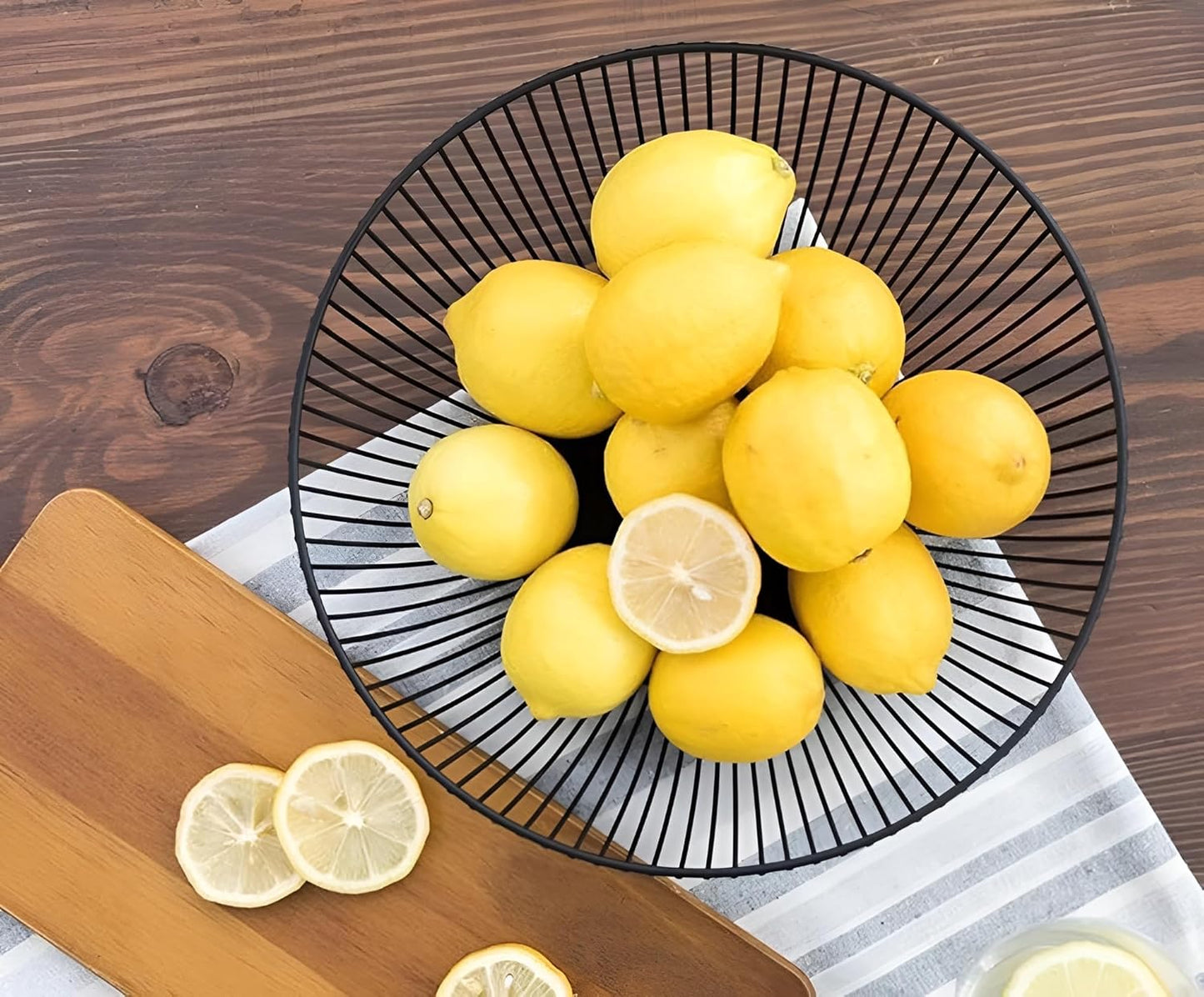 Fruit Bowl for Kitchen Counter, Black Wire Fruit Bowl, Metal Countertop Fruit Basket, 11 Inches Round Holder for Lemon, Banana, Candy, Snack in Office (Round C)