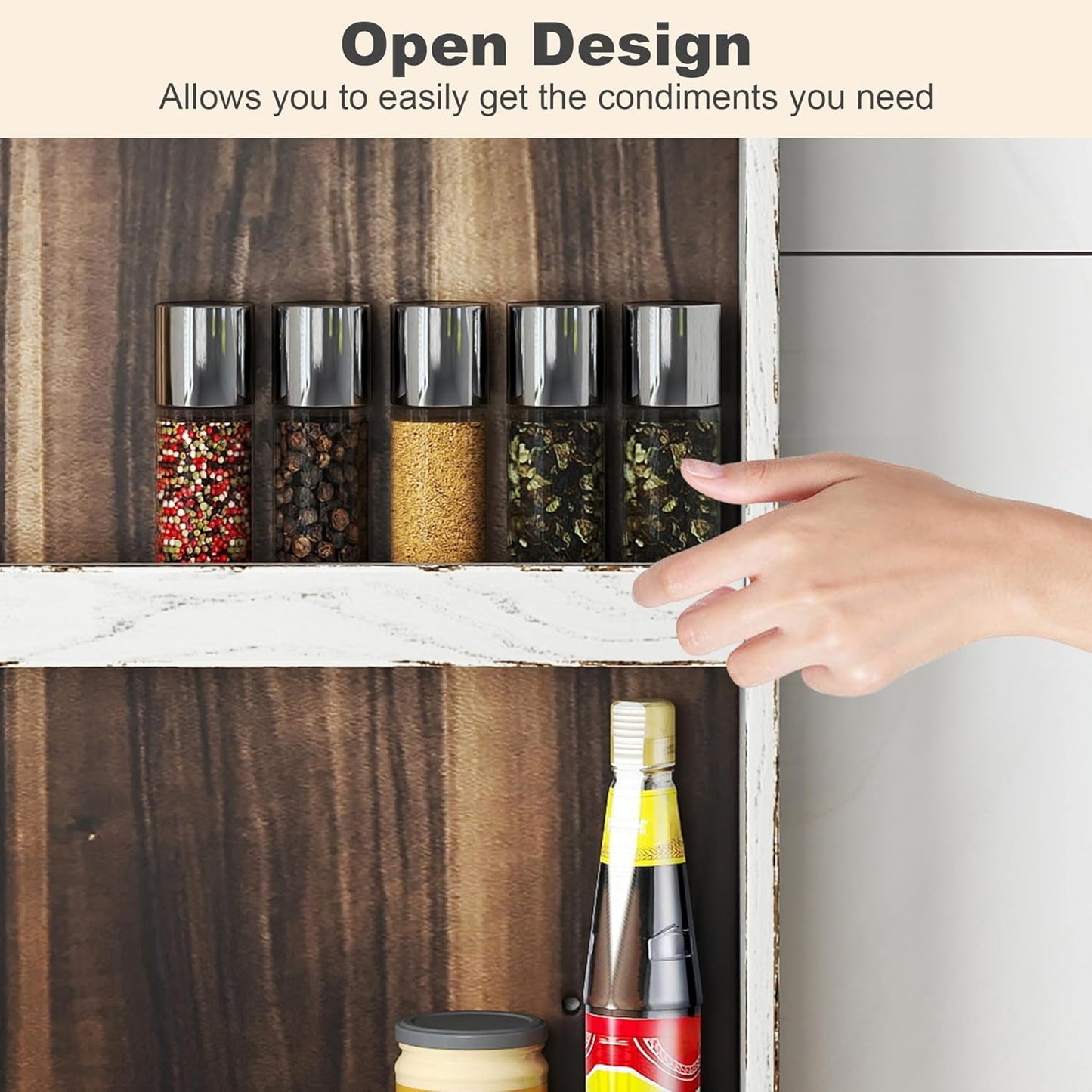 Nisorpa 3 Tier Spice Rack Wall Mount, Rustic Burnt Wood Wall Hanging Spice Rack Kitchen Spice Shelf Organizer for Seasoning Jars or Condiment Bottles, 19.68 x 3.35 x 21.25 Inches