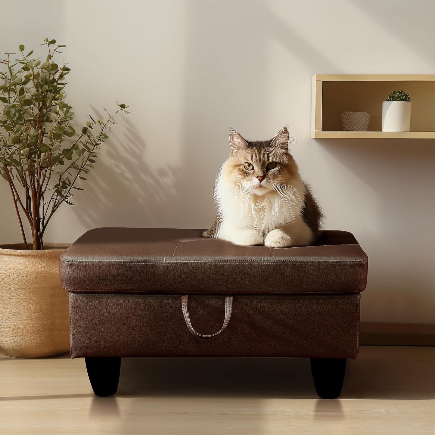 Ottoman Rectangular Storage Ottoman Bench, Faux Leather Footrest, Coffee Table, Stool Footstool with Hinged Lid for Living Room, Bedroom, Entryway, Brown, 28.5"x19"x17.5"