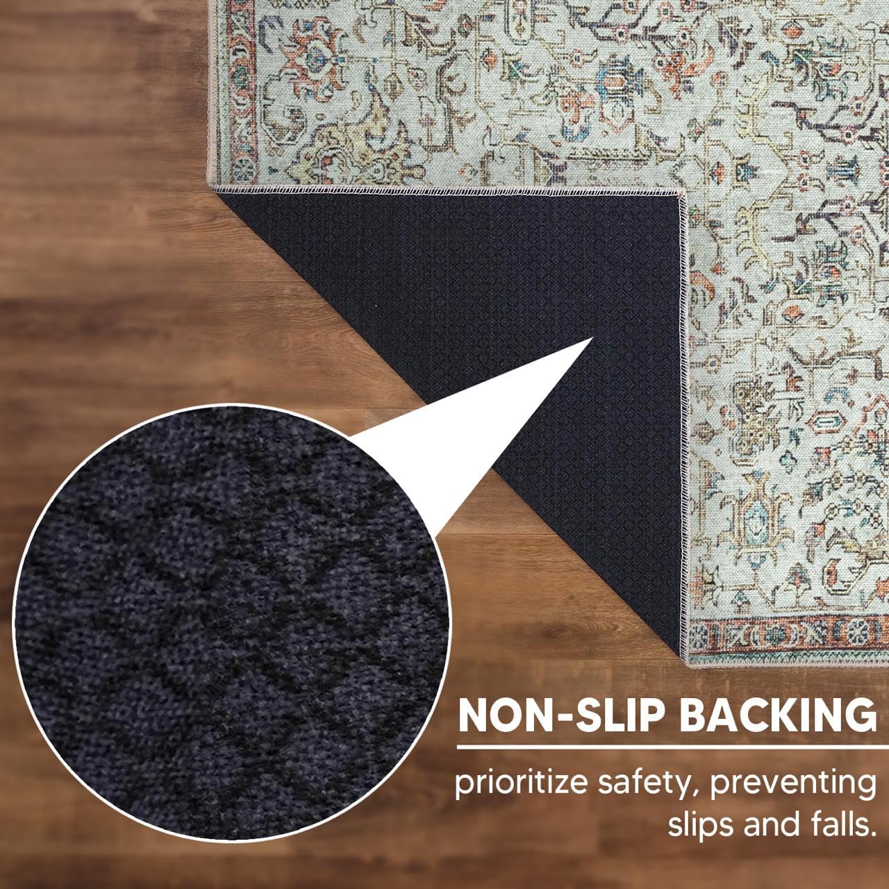 Keen Home Design 9x12 Rug - Machine Washable Area Rug with Non-Slip Backing, Ideal for Living Room, Dining Room, Bedroom - Vintage, Easy Clean, Durable, Low Pile Rug - (9' x 12')