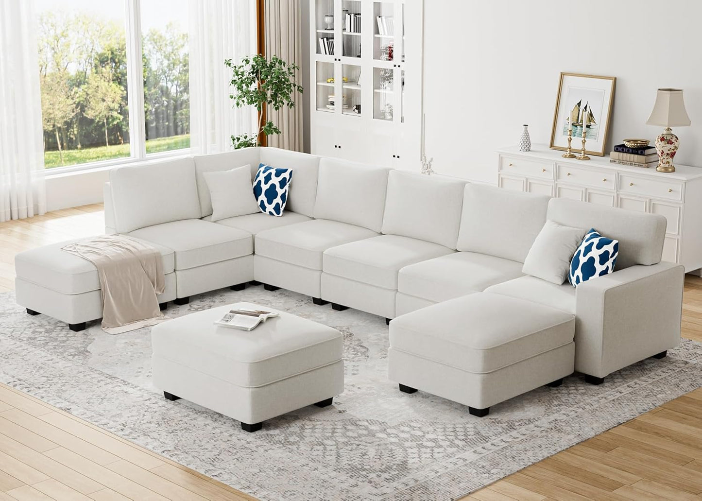 L Lengend Vansen Modular Sectional Sofa U Shaped Couch with Ottoman Modern Reversible Corner Sectional Couch for Living Room (Cream, U Shaped Sofa-4)