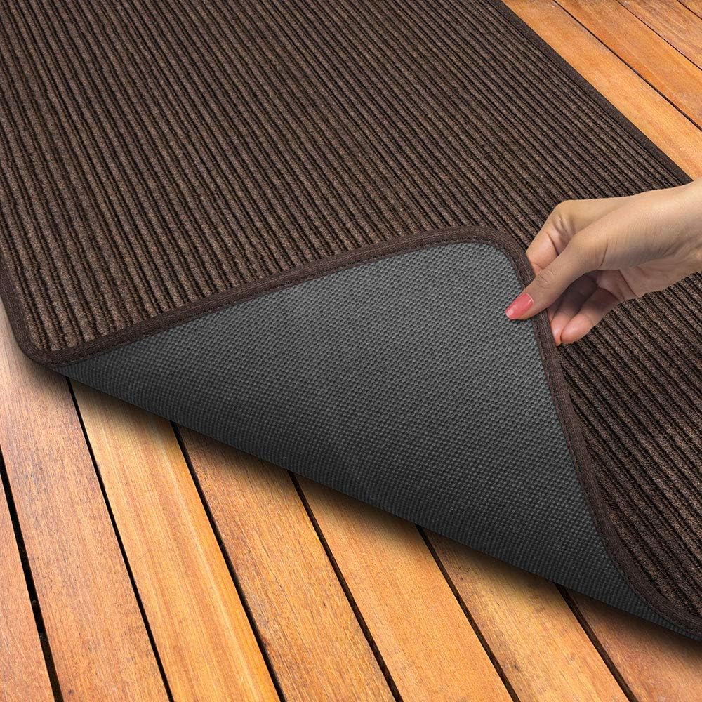 House, Home and More Indoor Outdoor Double-Ribbed Carpet Runner with Skid-Resistant Rubber Backing - Bittersweet Brown - 4 Feet x 25 Feet