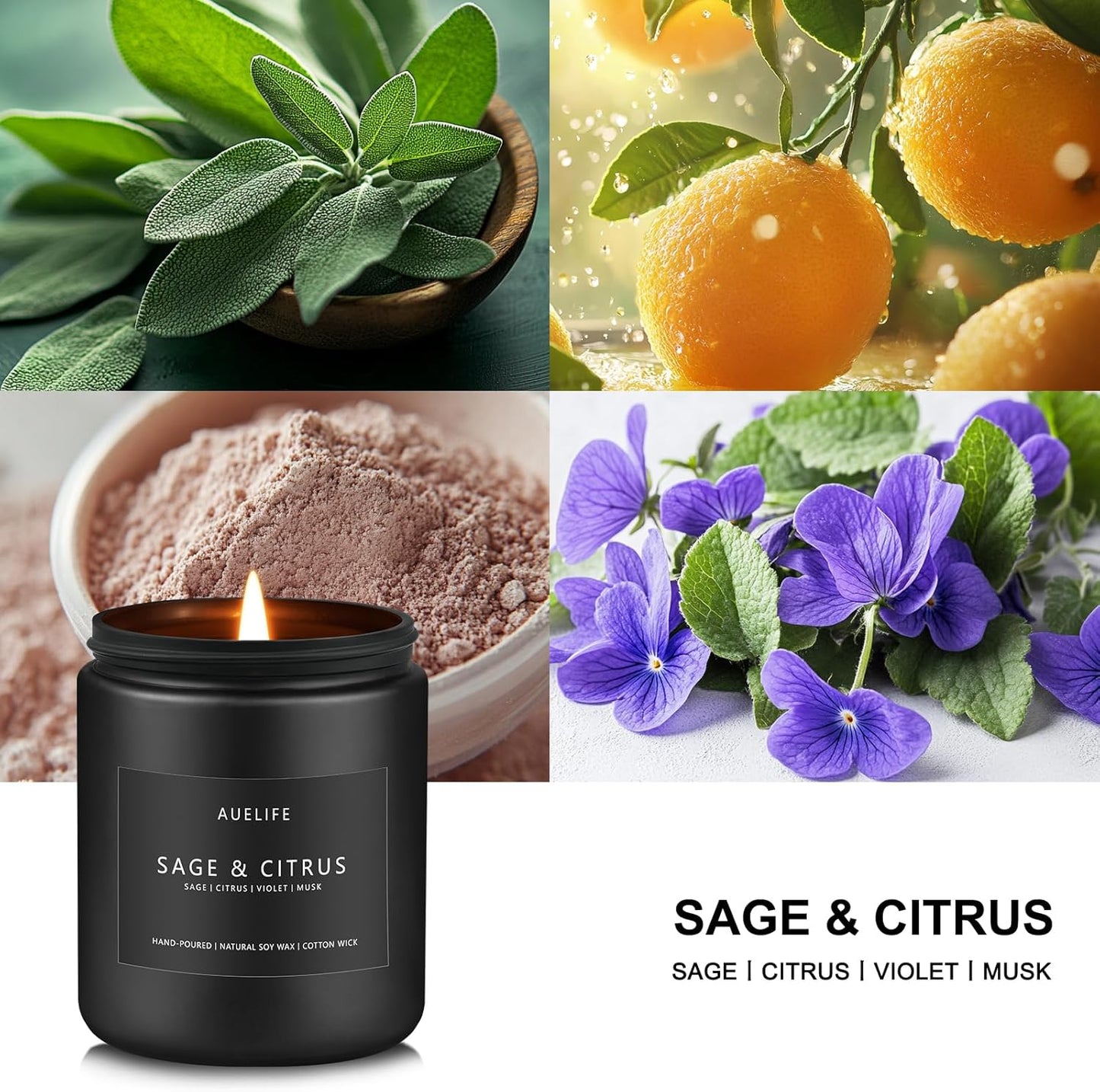 Sage & Citrus Candle | Scented Candle for Home, Aromatherapy Candles - Soy Candles for Home Scented, Gift for Women Men, Home Fragrance Decoration -7oz