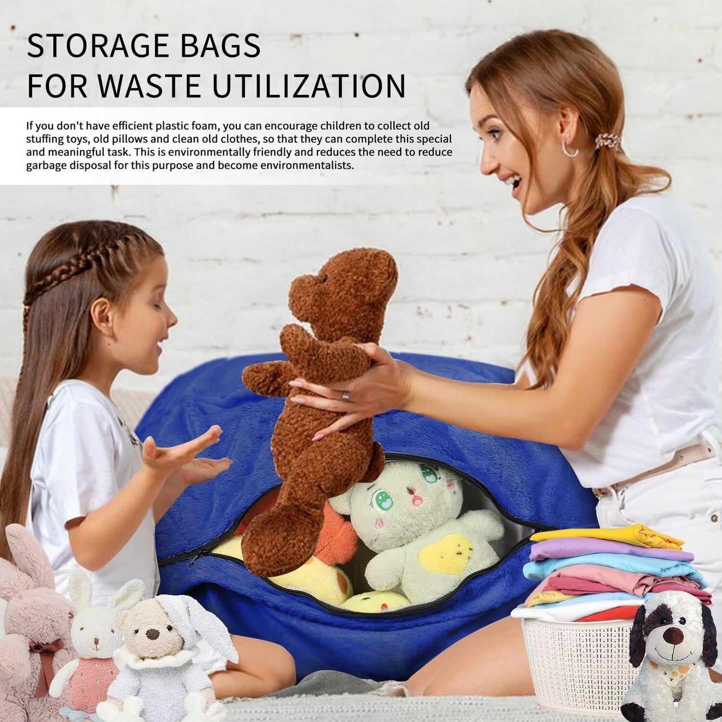 Bean Bag Chair for Adults 5FT,Soft Removable Cover for Teens/Girls Bedroom,Fluffy Giant Round Floor Beanbag Lounger Chairs (No Filler,Sapphire)