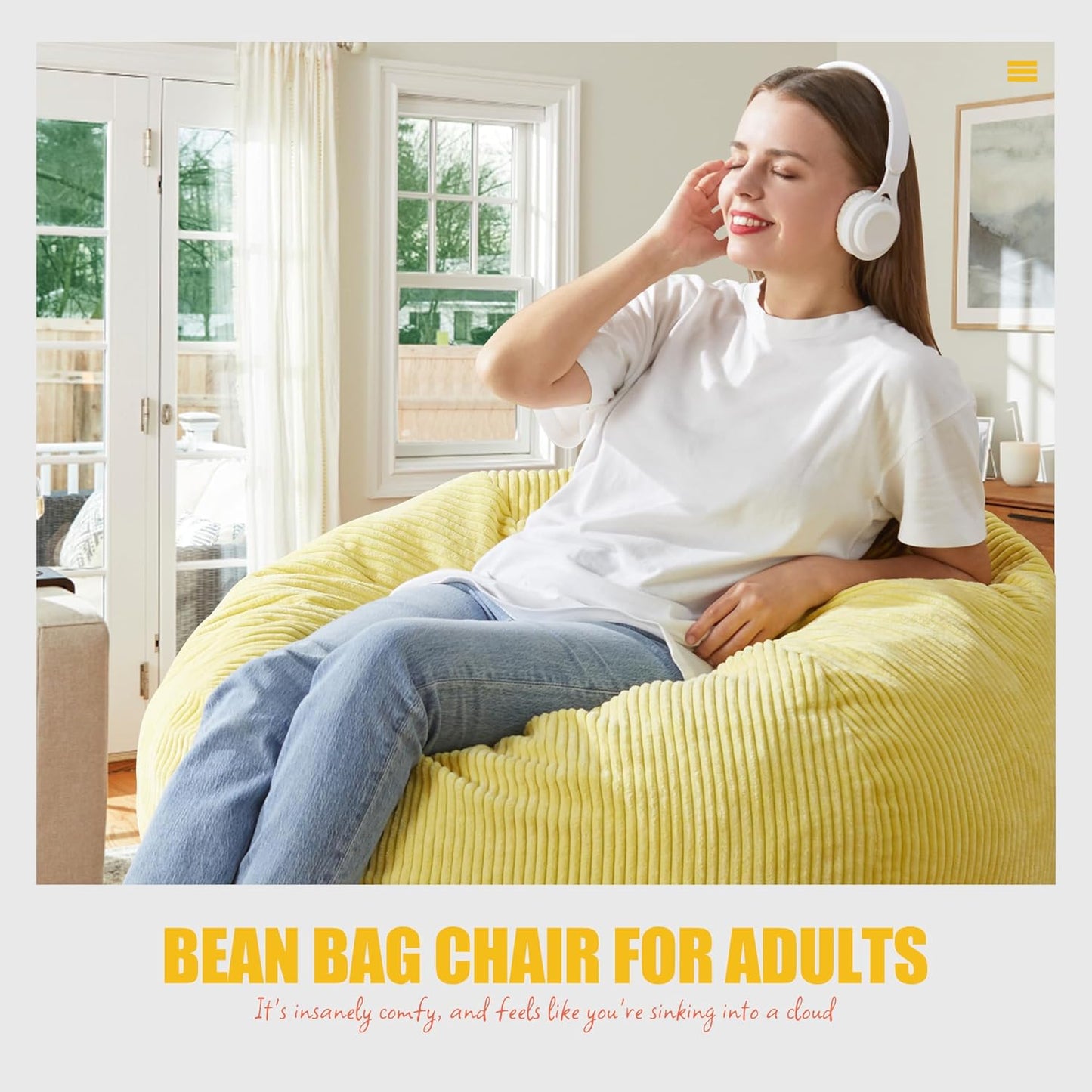 Hobestluk 3.5FT Bean Bag Chair Adult Bean Bag Chair Large Bean Bag Chair with Filler Included Teardrop Bean Bag with Removable Cover for Bedroom Living Room - (Large, Yellow)