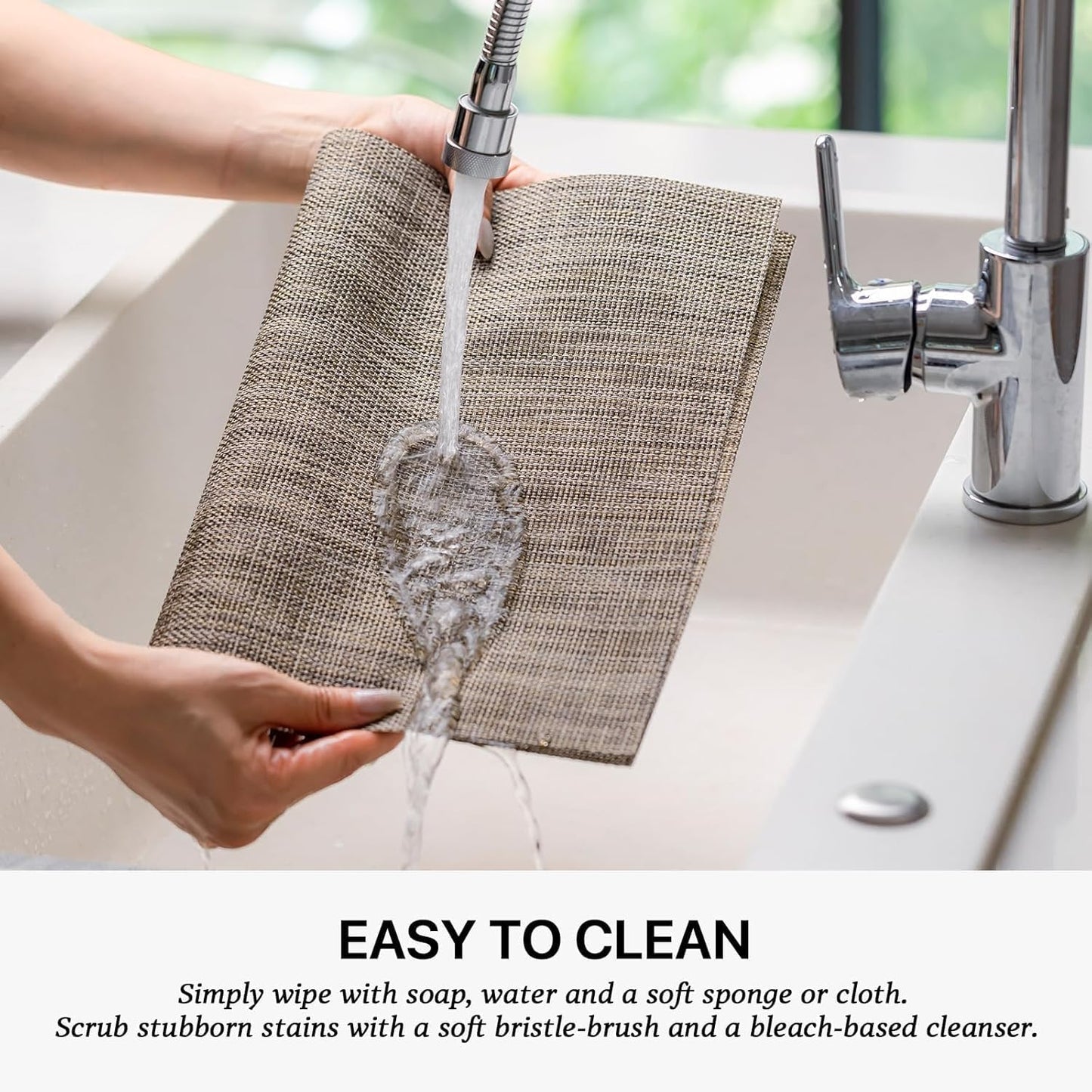 LEXMORE Placemats Set of 12 Vinyl/Plastic Woven Place Mats for Kitchen Table Indoor/Outdoor Washable Placemat Wipeable Dining Table Mats(A-Cappuccino)