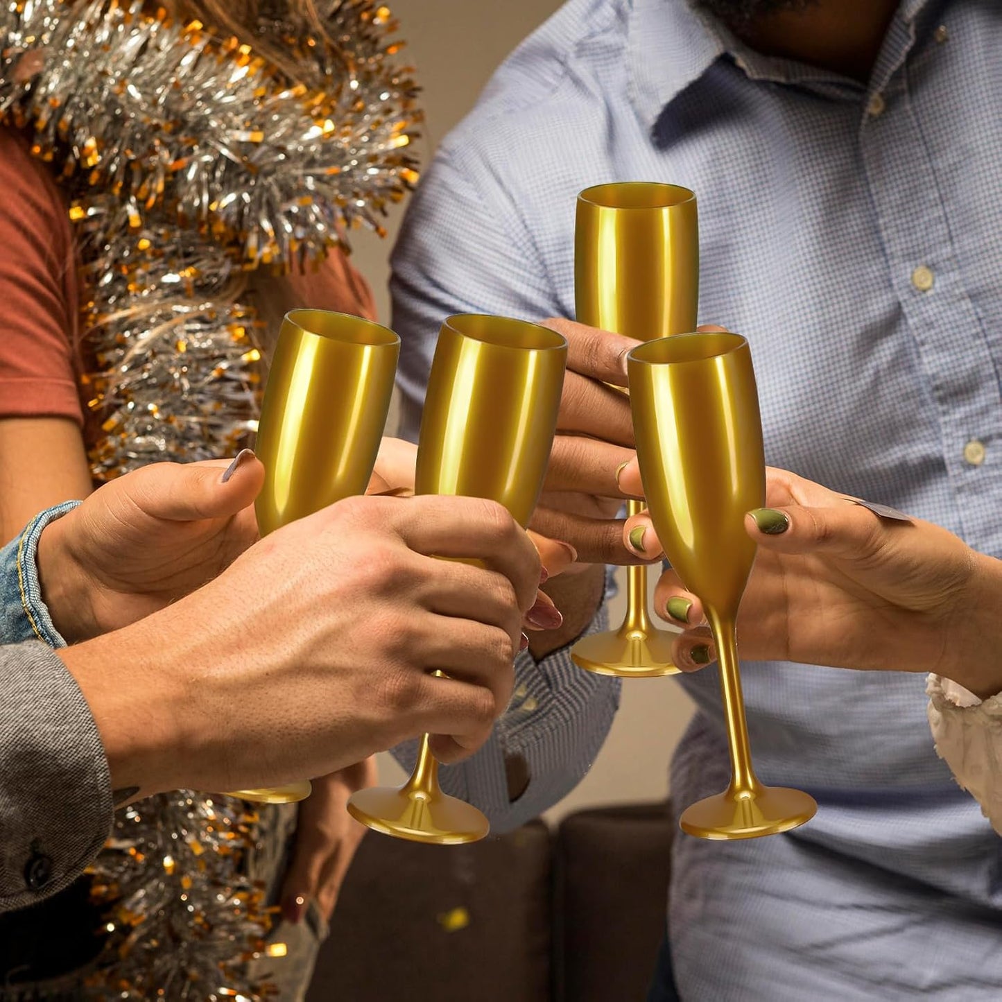 XUWAIDSGN Acrylic Champagne Flutes Toasting Glasses Unbreakable Mimosa Bar Reusable Wine Glasses Vintage Champagne Flutes Stemmed Drinking Cups 5.4 OZ for Christmas Birthday (24, Gold)