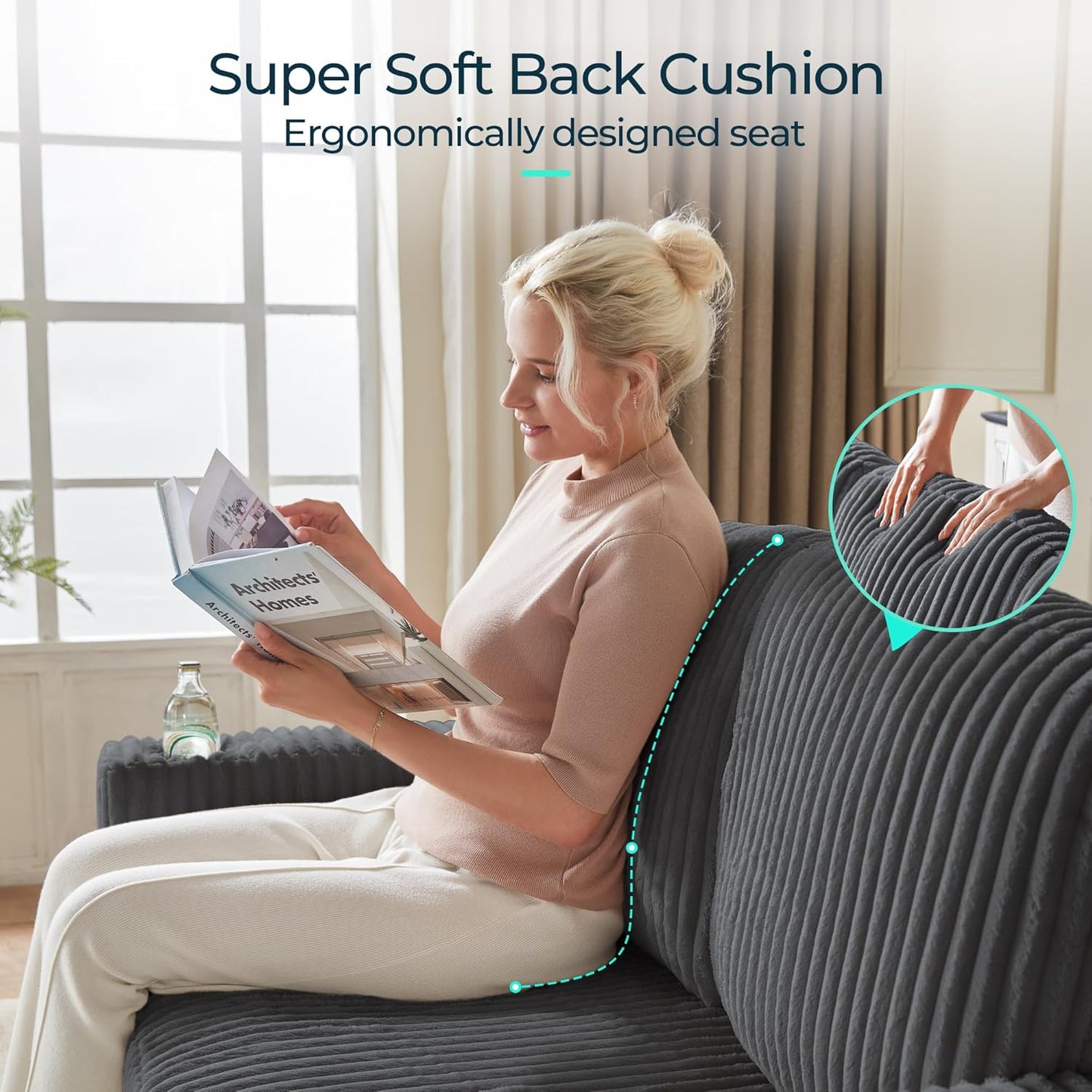 LINSY HOME Loveseat Sofa with Storage - Comfy Plush Corduroy 2 Seater Sofa with USB Charging & Cup Holders, Deep Seat Love Seat for Small Spaces Living Room Bedroom Apartment, Grey