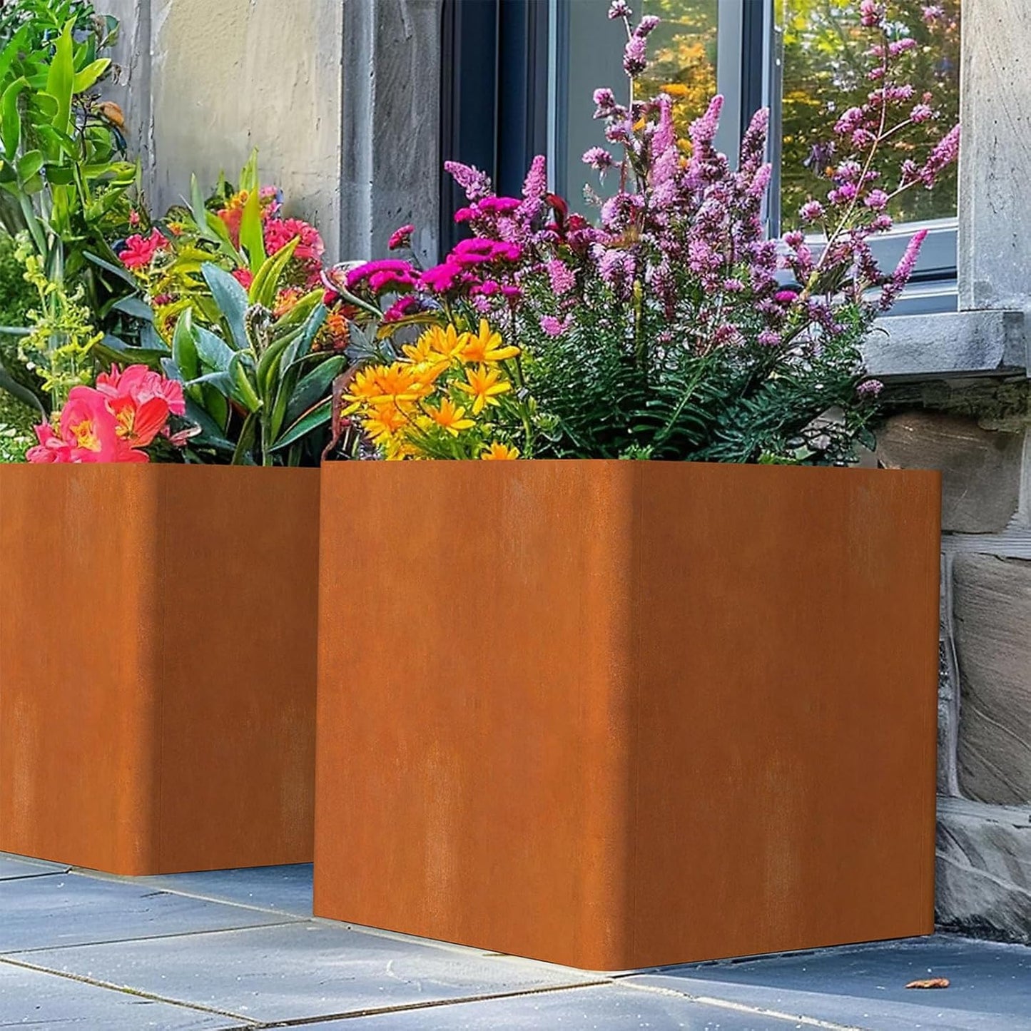 Corten Steel Large Square Planter Box 20"x20"x21", Heavy Duty Planter for Commercial and Residential Use