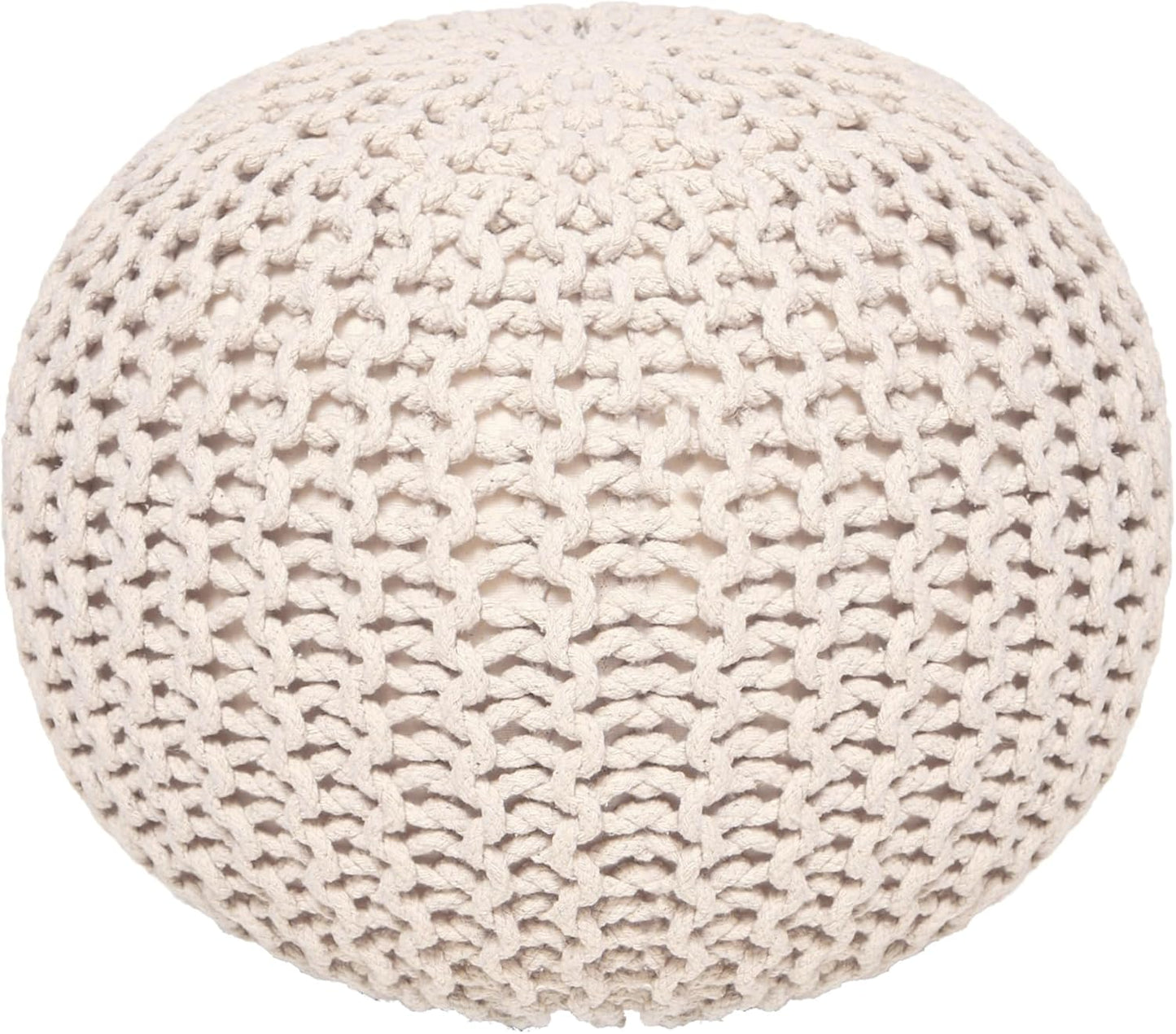 REDEARTH Round Pouf Ottoman - Cable Knitted Boho Poof - Home Décor Cord Pouffe Handmade Circular Footrest for Living Room - Bedroom - Kids Bedroom - 100% Cotton Pouf (19.5"x19.5"x14") - Natural