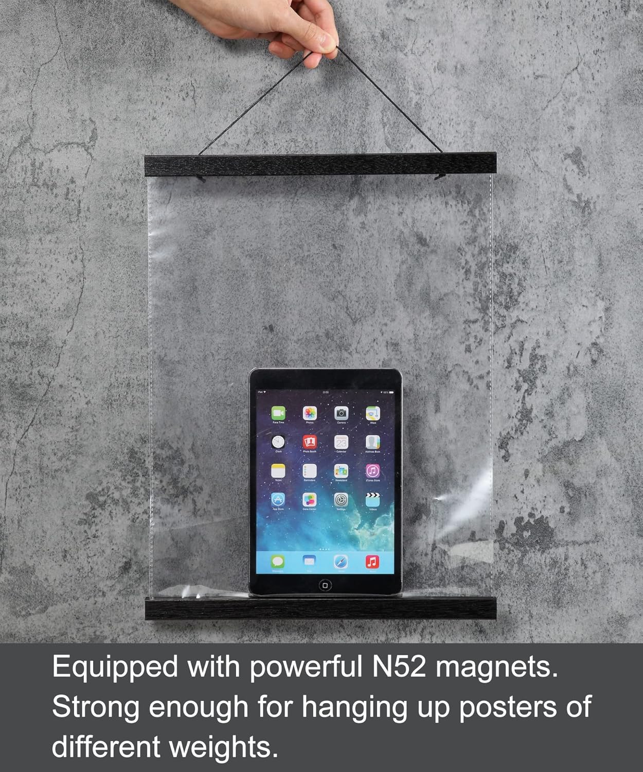 FALAMON Magnetic Poster Hanger Frame, 19x27 19x25 19x13 Teak Wood Magnet Poster Frame for Posters, Prints, Photos, Pictures, Maps, Scrolls, and Canvas Artwork(Black, 19")