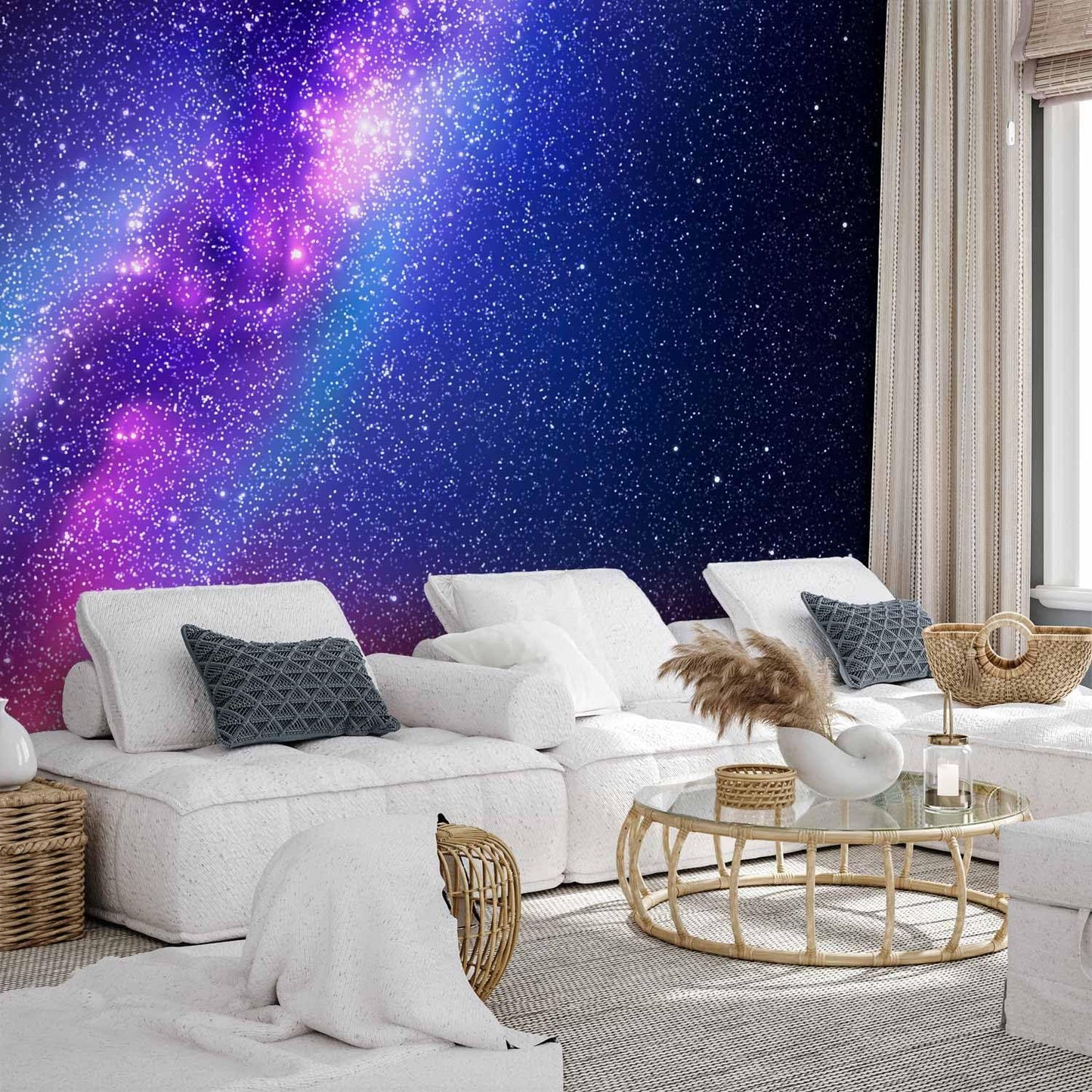 artgeist Wall Mural Galaxy 135x101 in - Peel and Stick Self-Adhesive Wallpaper Removable Large Sticker Foil Wall Decor Print Picture Image Abstract Space Sky Star Cloud Violet f-C-0487-a-a