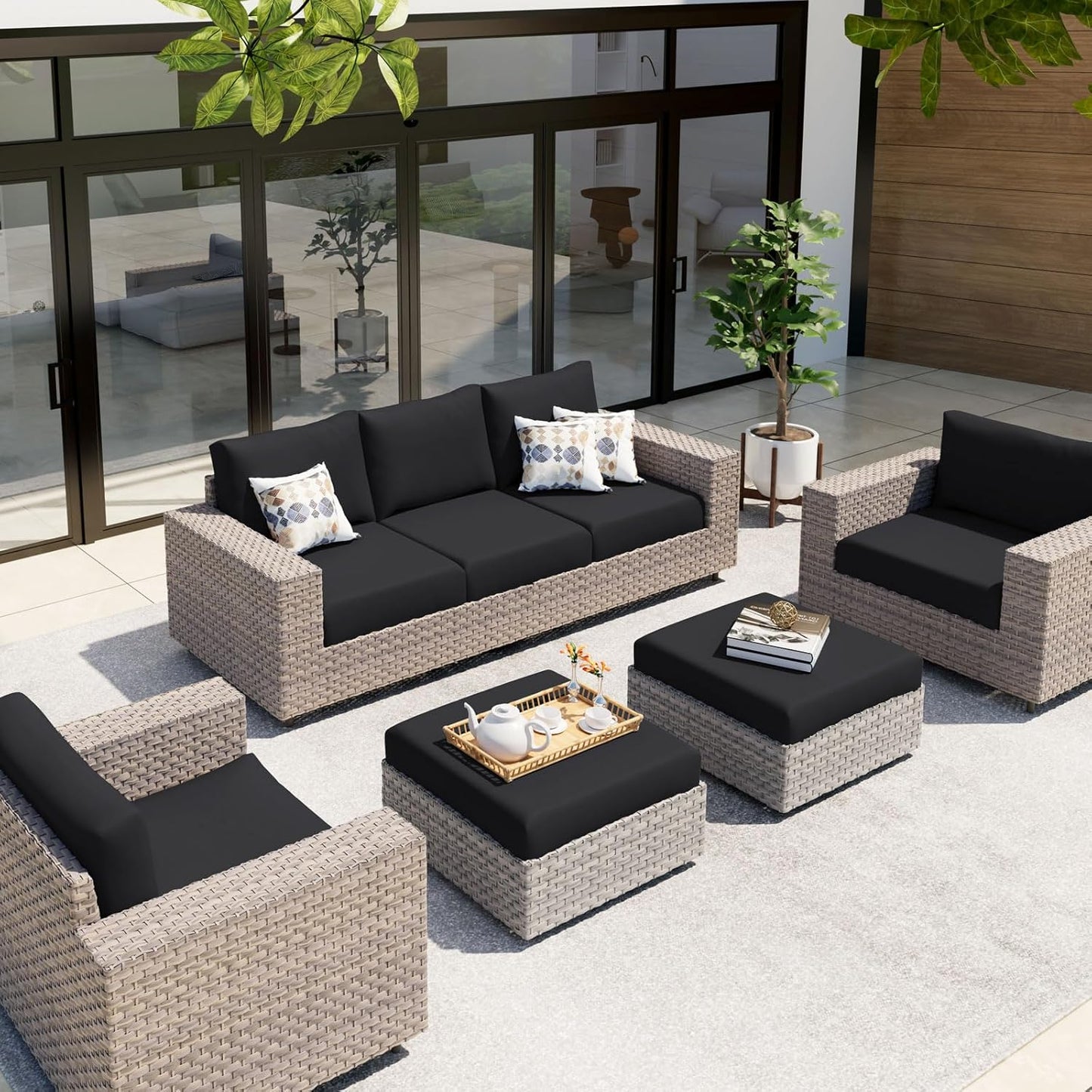 hyha Waterproof Couch Cushion Covers, Stretch Sofa Couch Seat Slipcover for Dog Washable, Non-Slip Waterproof Outdoor Cushion Covers for Patio Furniture Replacement (3 Pieces, Black)