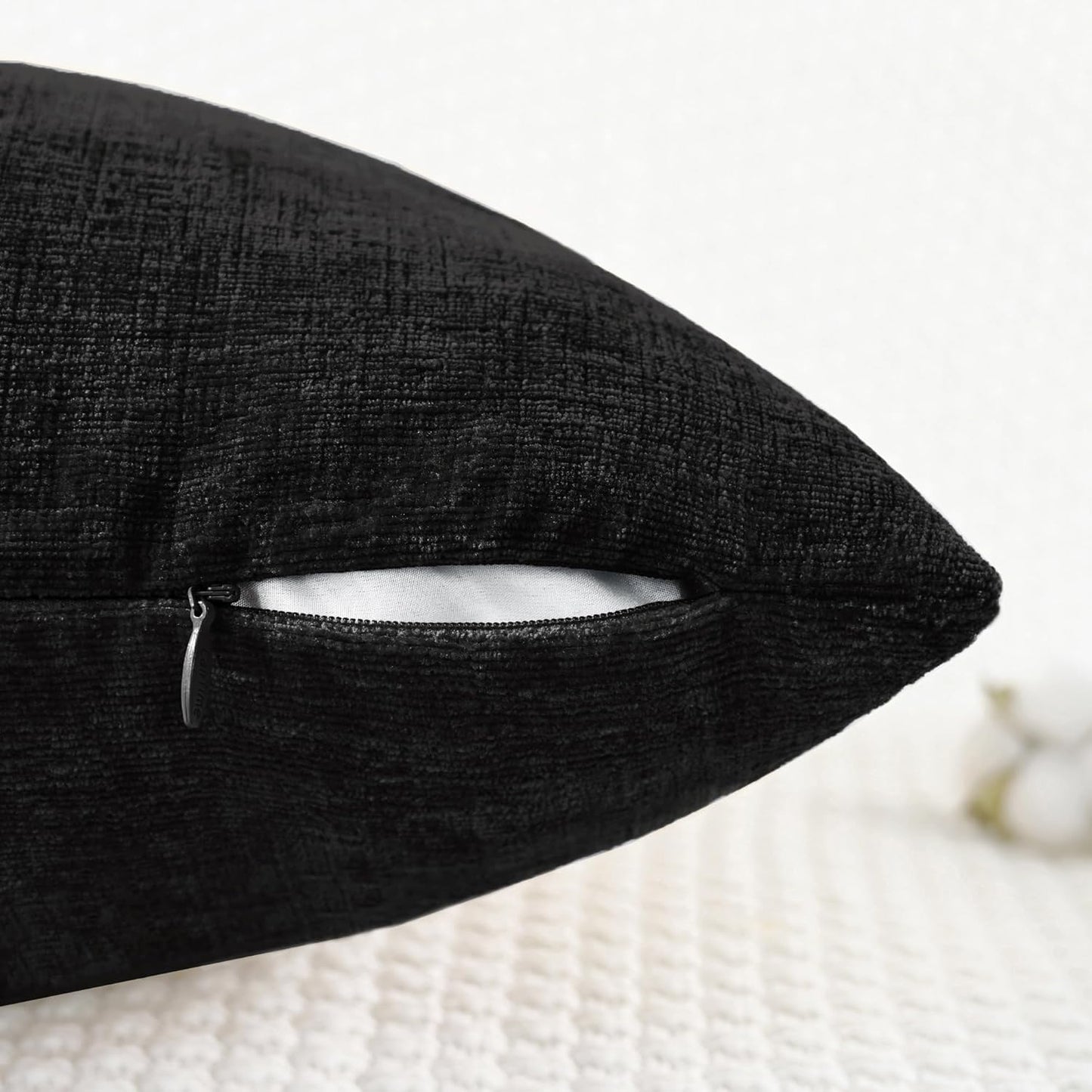 CaliTime Throw Pillow Covers Decorative 16 X 26 Inches Pack of 2 Cozy Chenille Cushion Cases for Couch Sofa Bed Living Room Home Black