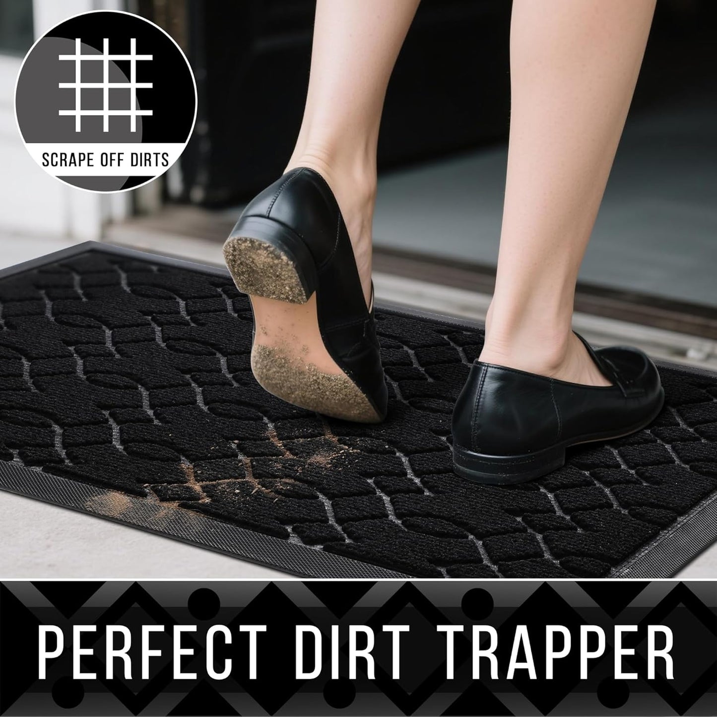 Yimobra Outdoor Mats for Front Door, All-Season Waterproof Door Mat Outside Entrance, All Weather Non-Slip Doormat, Stain and Fade Resistant, Easy Clean Patio Porch Indoor Entryway Mat, 29.5x17, Black