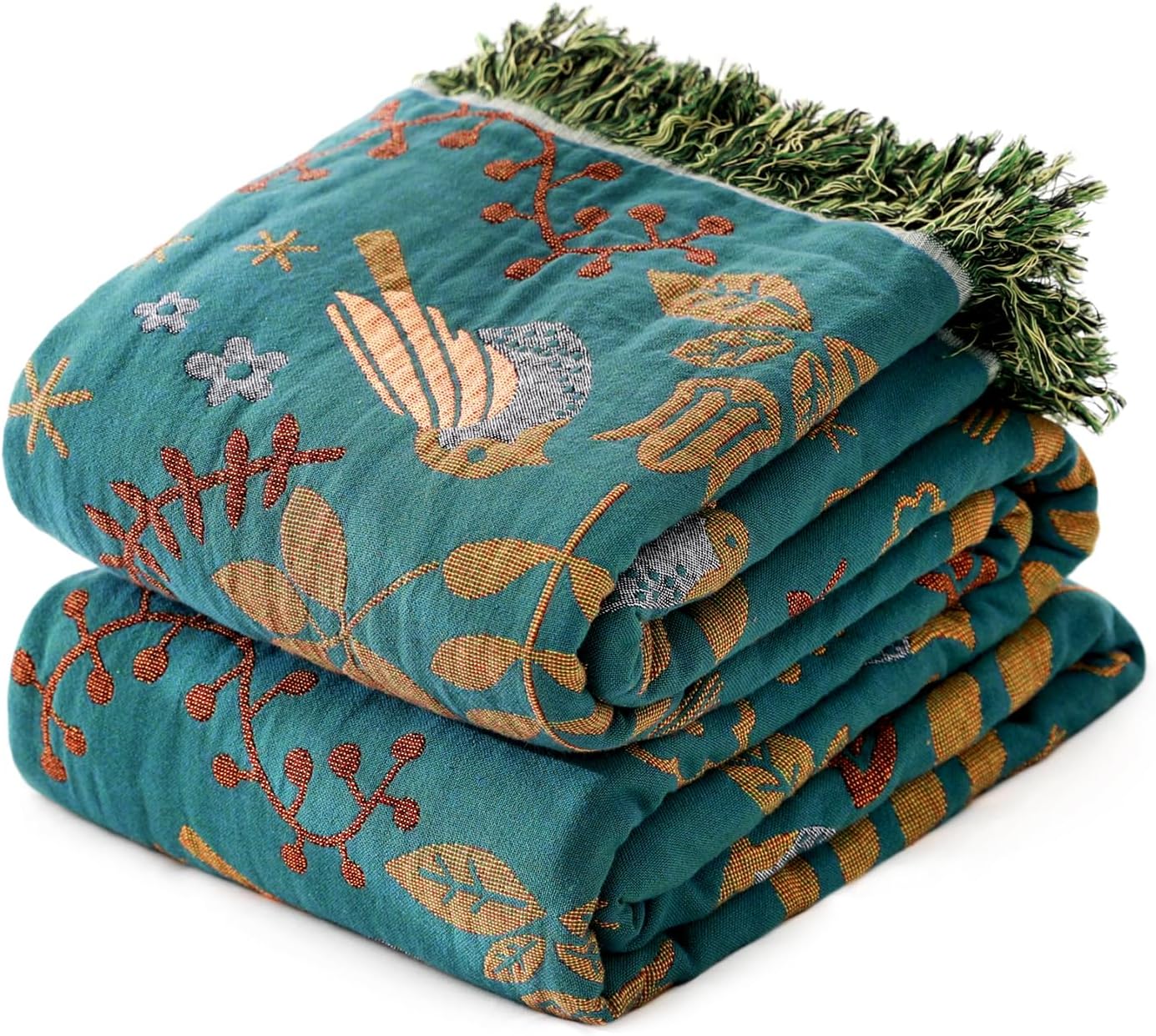 MSGKV Boho Throw Blanket Queen Size Cotton Blanket for Couch and Sofa Living Room Blanket Summer Bed Cozy Gauze Blanket 90" x 90"