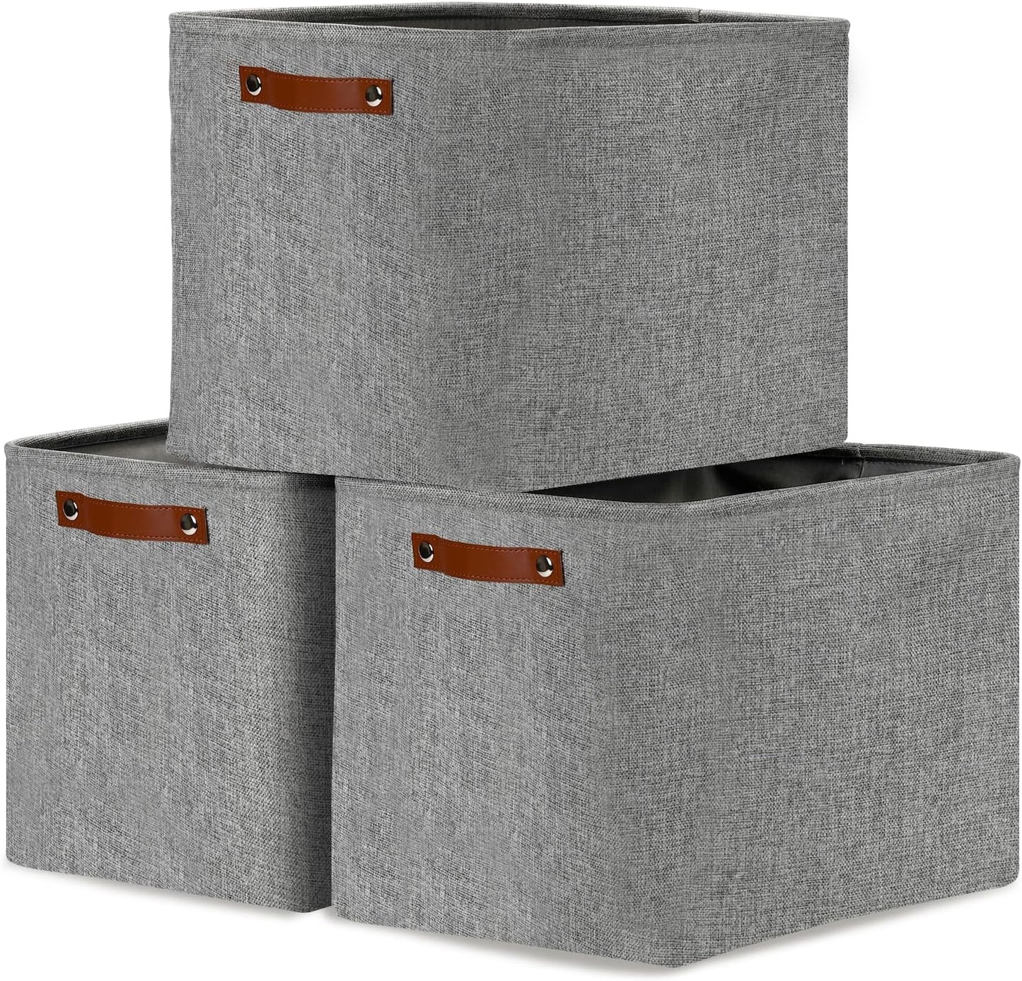 DULLEMELO Large Storage Baskets, 3 Pack Foldable Storage Baskets Bins for Colthes Organizer, Fabric Storage Organizer Baskets for Shelves Closet Nursery Toy Storage(Gray)