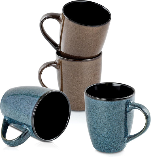 Ceramic Mugs 12oz,Large Ceramic Coffee Mugs for Men, Women, Dad, Mom, Modern Coffee Mugs With Handle For Tea,Latte,Cappuccino,Cocoa. (blue and brown 4pack)