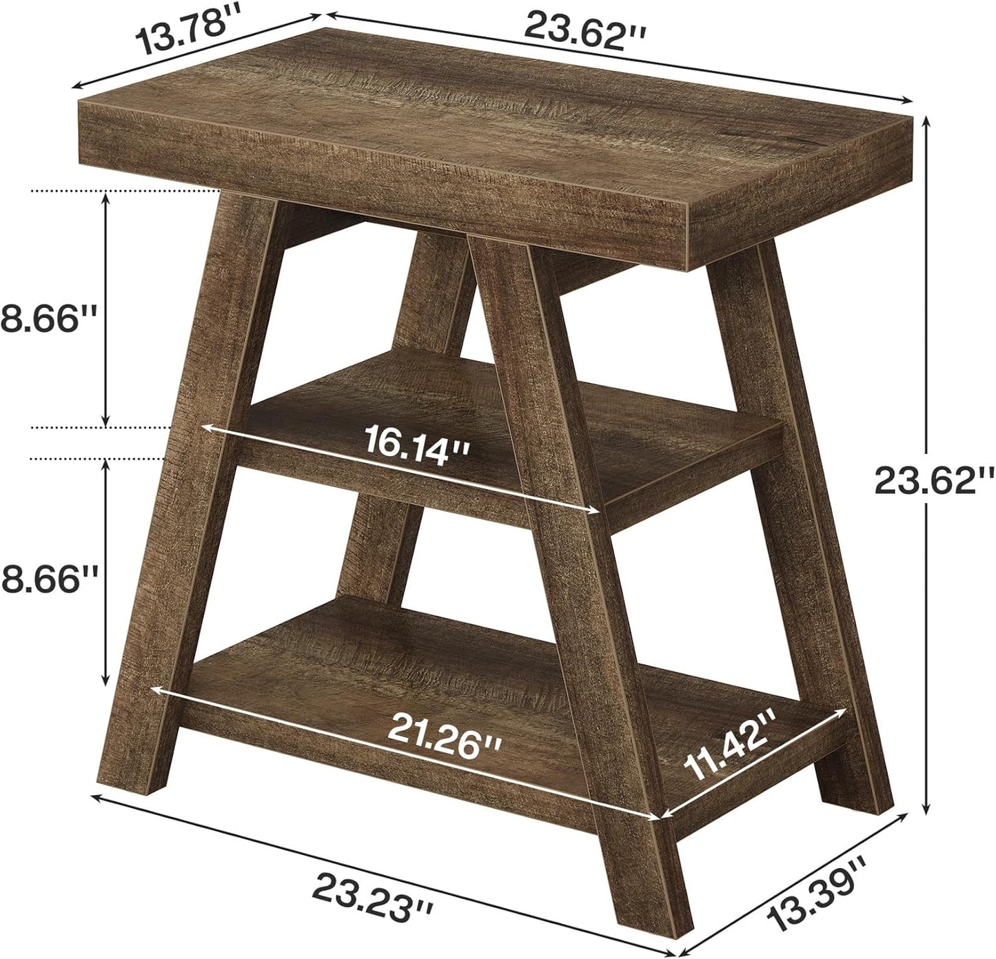 Tribesigns Small Wood End Table, 3-Tier Farmhouse Narrow Couch Side Table with Storage, Vintage Sofa Side Table for Living Room, Heavy-Duty Wooden Bedside Table for Bedroom, Small Spaces, Rustic Brown