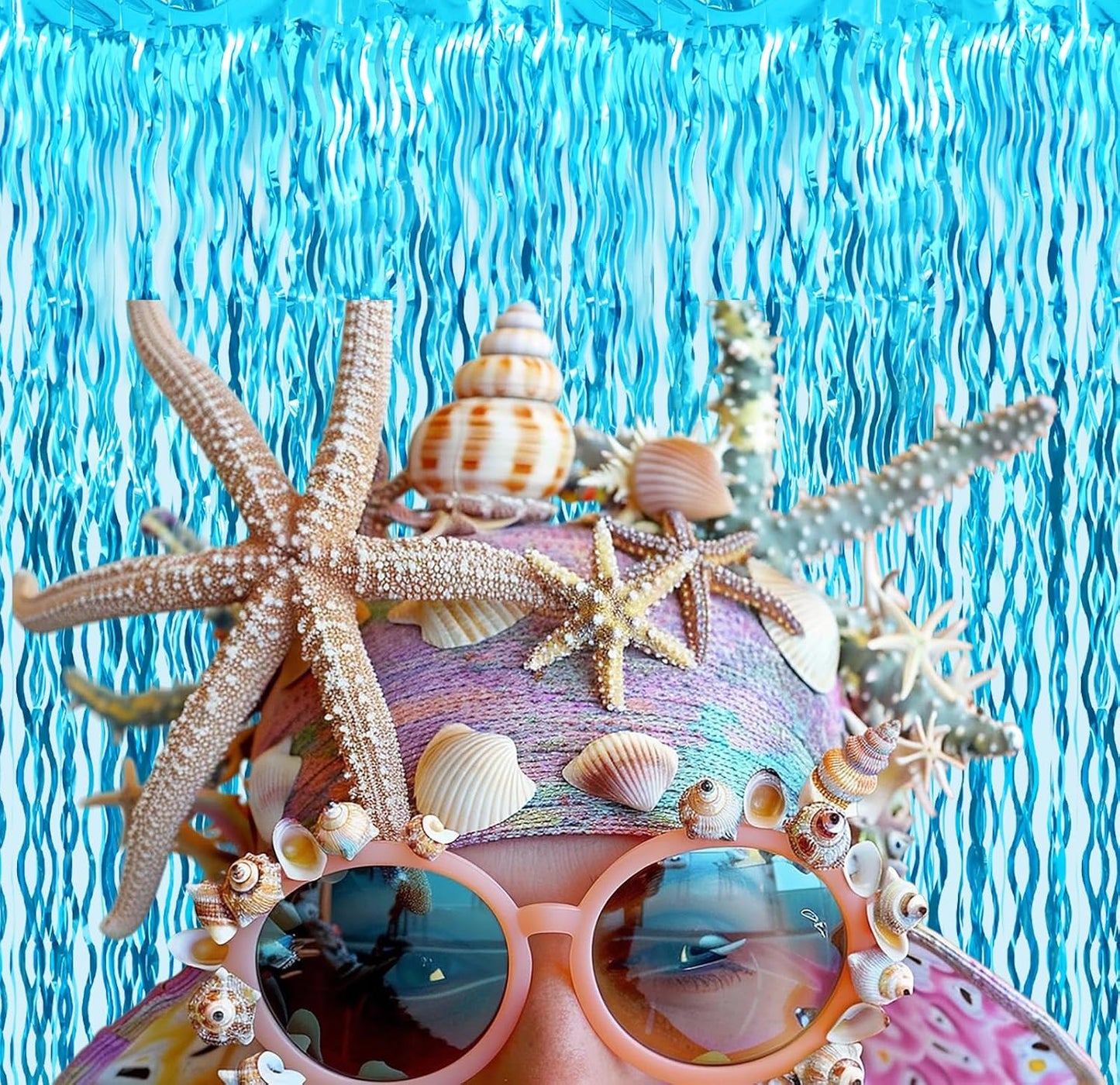 GOER 6.4 ft x 6.5 ft Metallic Tinsel Foil Fringe Curtains,Pack of 2 Party Streamer Backdrop for Birthday,Graduation Decorations and New Year Eve (Wavy Light Blue)