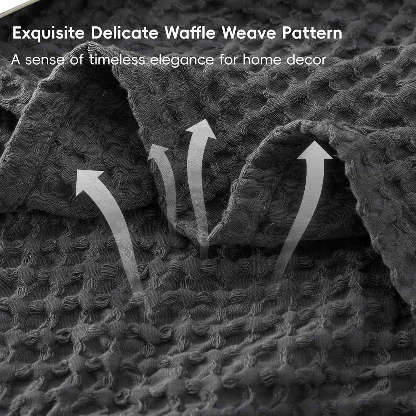 PHF Ultra Soft Waffle Weave Blanket Queen Size 90"x 90"- Washed Lightweight Breathablee Cozy Woven Blanket - Great for Couch Bed Sofa Home Car - Black