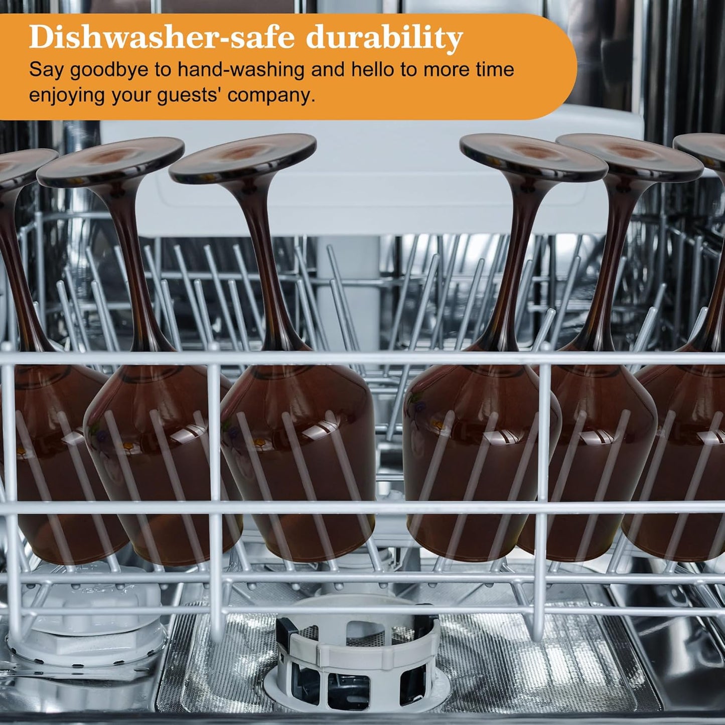 Brown Wine Glasses Set of 6-12oz Brown Long Stem Wine Glass Cups, Pretty Crystal Glassware, Hand Blown Goblets Drinkware, Unique Drinking Stemware Holiday Gift Set